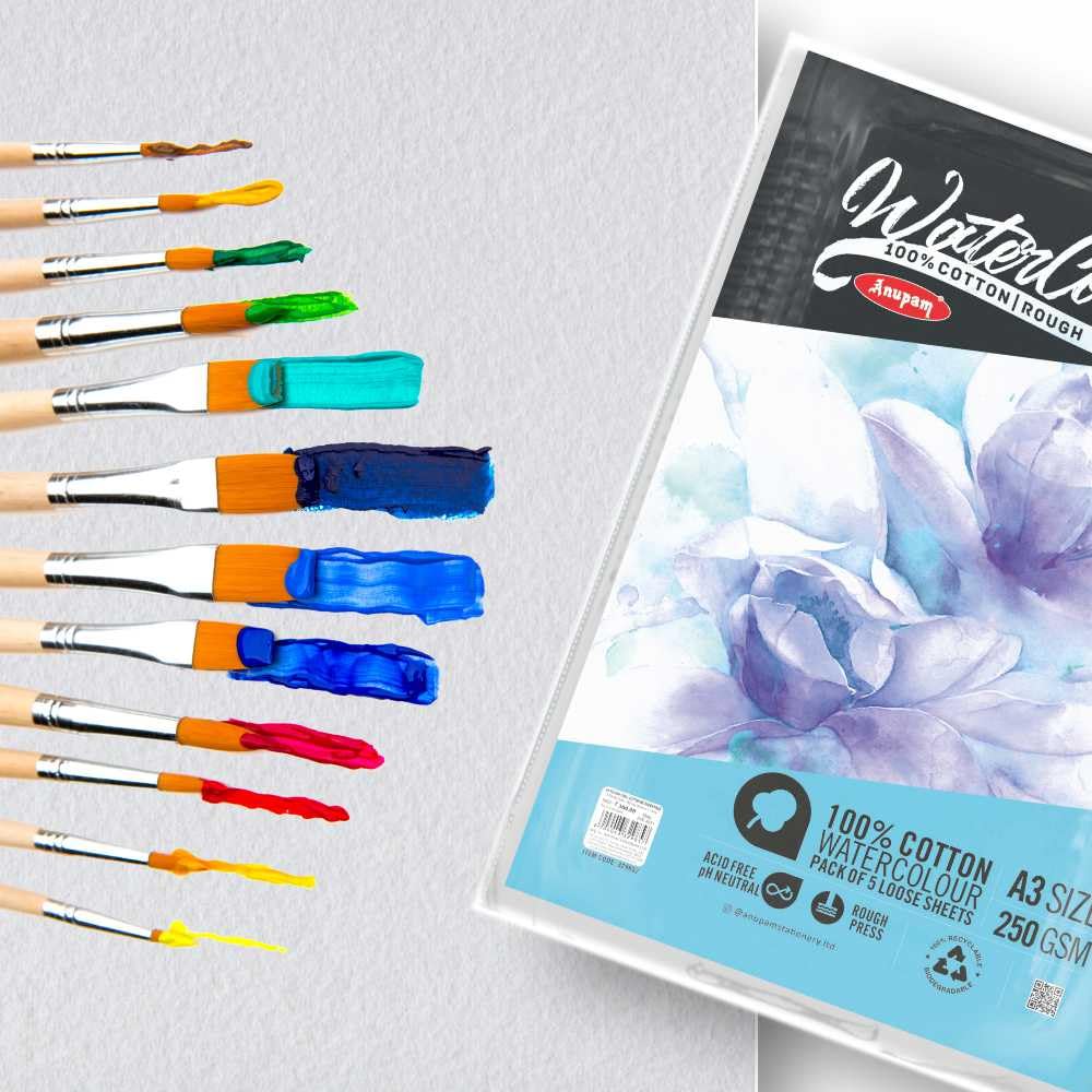 Anupam 100% Cotton Watercolour Paper-Coarse Surface-Acid Free-Rough Pressed-250 GSM-Loose Sheets - Image 5
