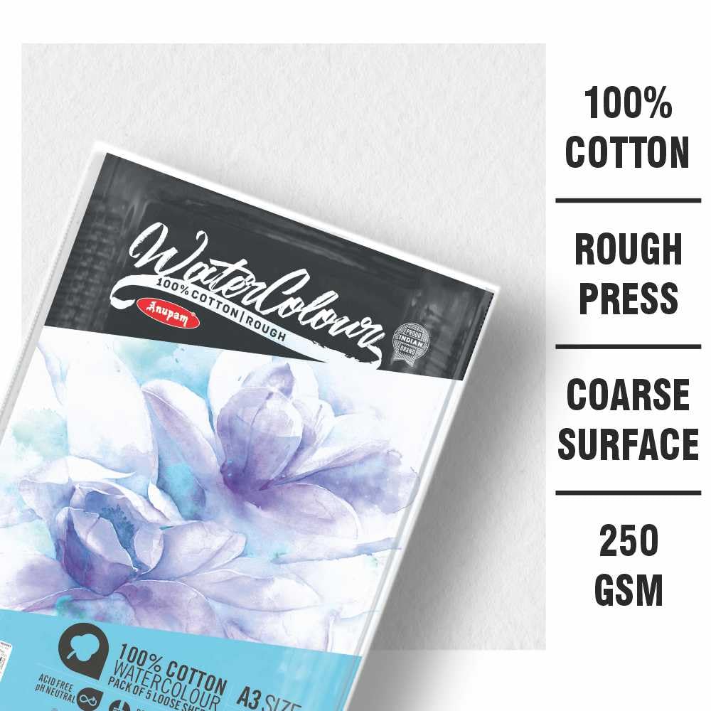 Anupam 100% Cotton Watercolour Paper-Coarse Surface-Acid Free-Rough Pressed-250 GSM-Loose Sheets - Image 6