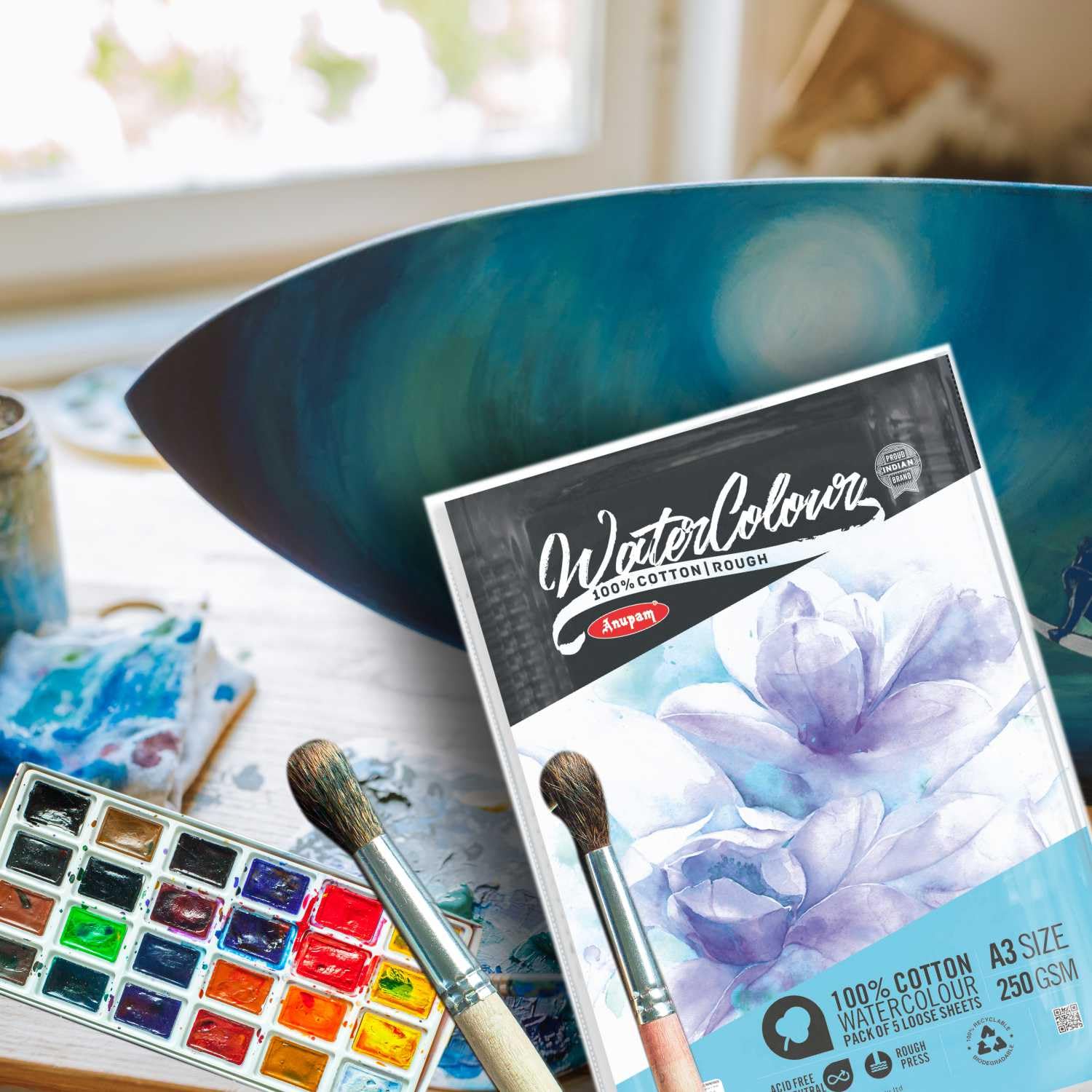 Anupam 100% Cotton Watercolour Paper-Coarse Surface-Acid Free-Rough Pressed-250 GSM-Loose Sheets - Image 9