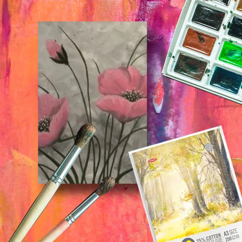 Anupam 25% Cotton Watercolour Paper-Natural White-Cold Pressed-250 GSM-Loose Sheets - Image 7