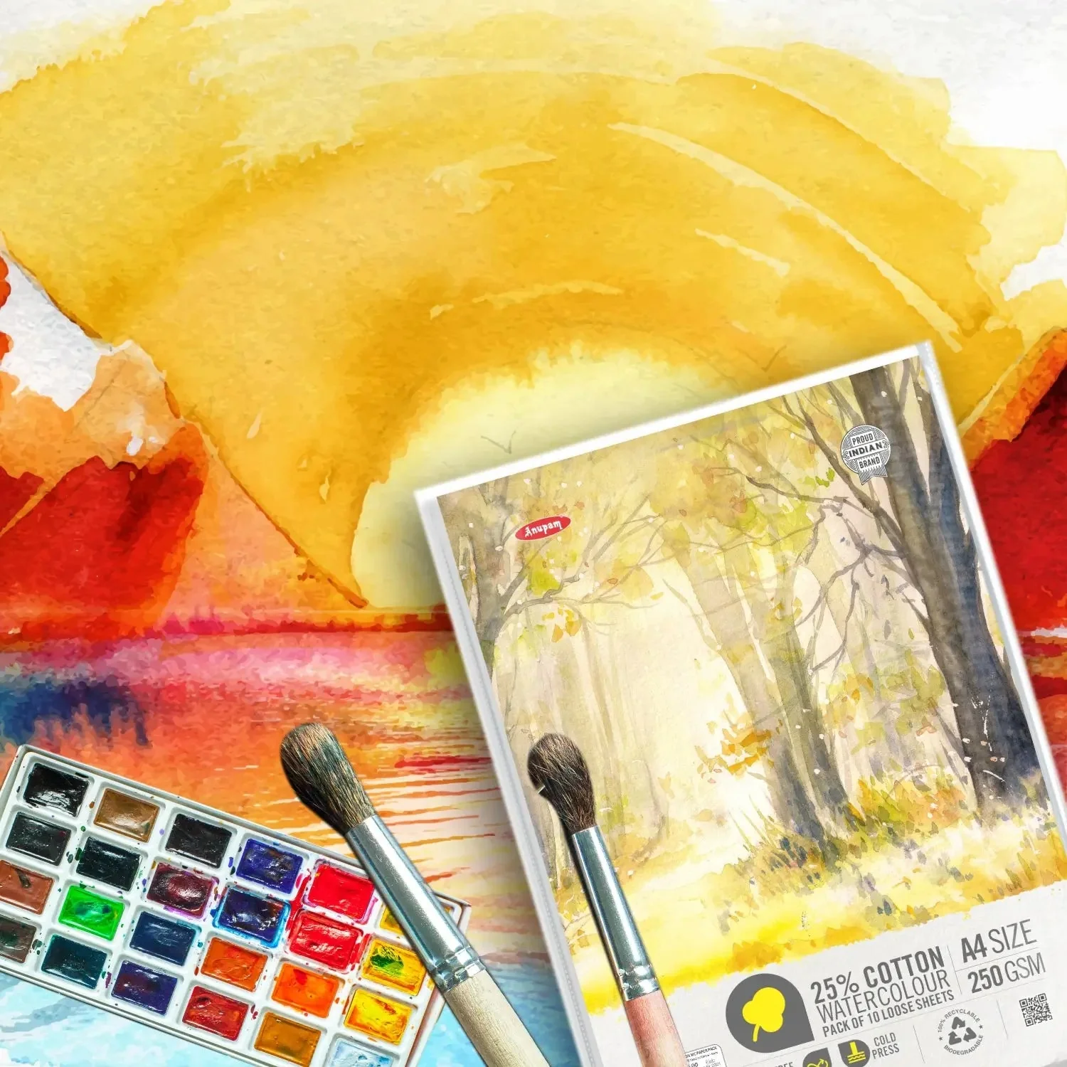 Anupam 25% Cotton Watercolour Paper-Natural White-Cold Pressed-250 GSM-Loose Sheets - Image 8