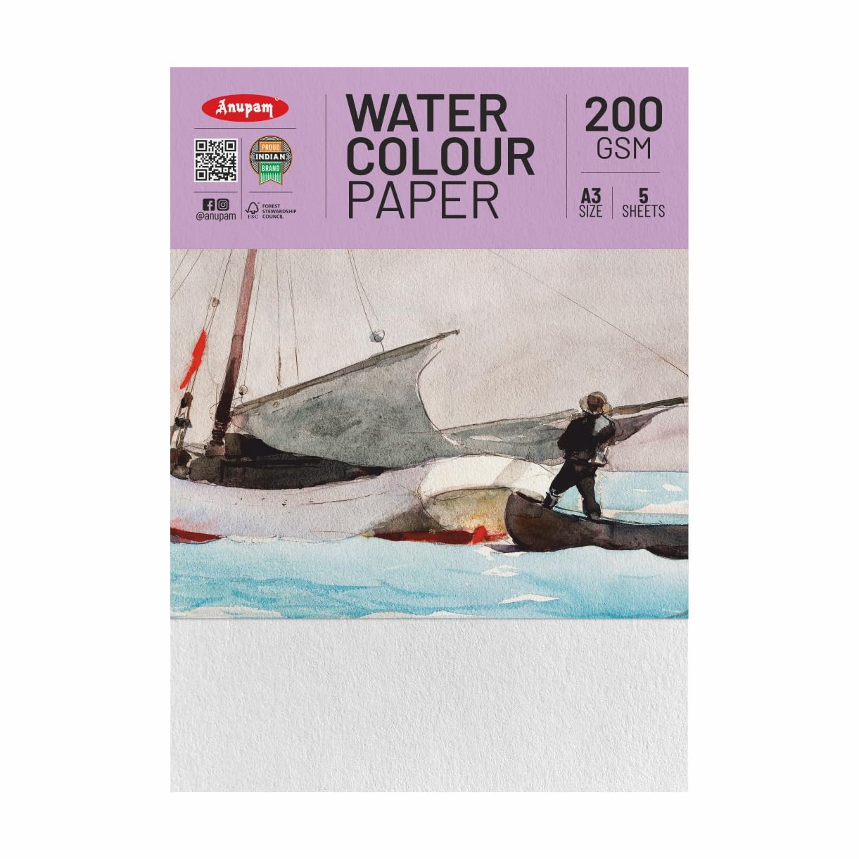 Anupam Watercolour Paper Loose Sheets-Natural white-Grained Surface-Cold Pressed-(200 and 300 GSM)