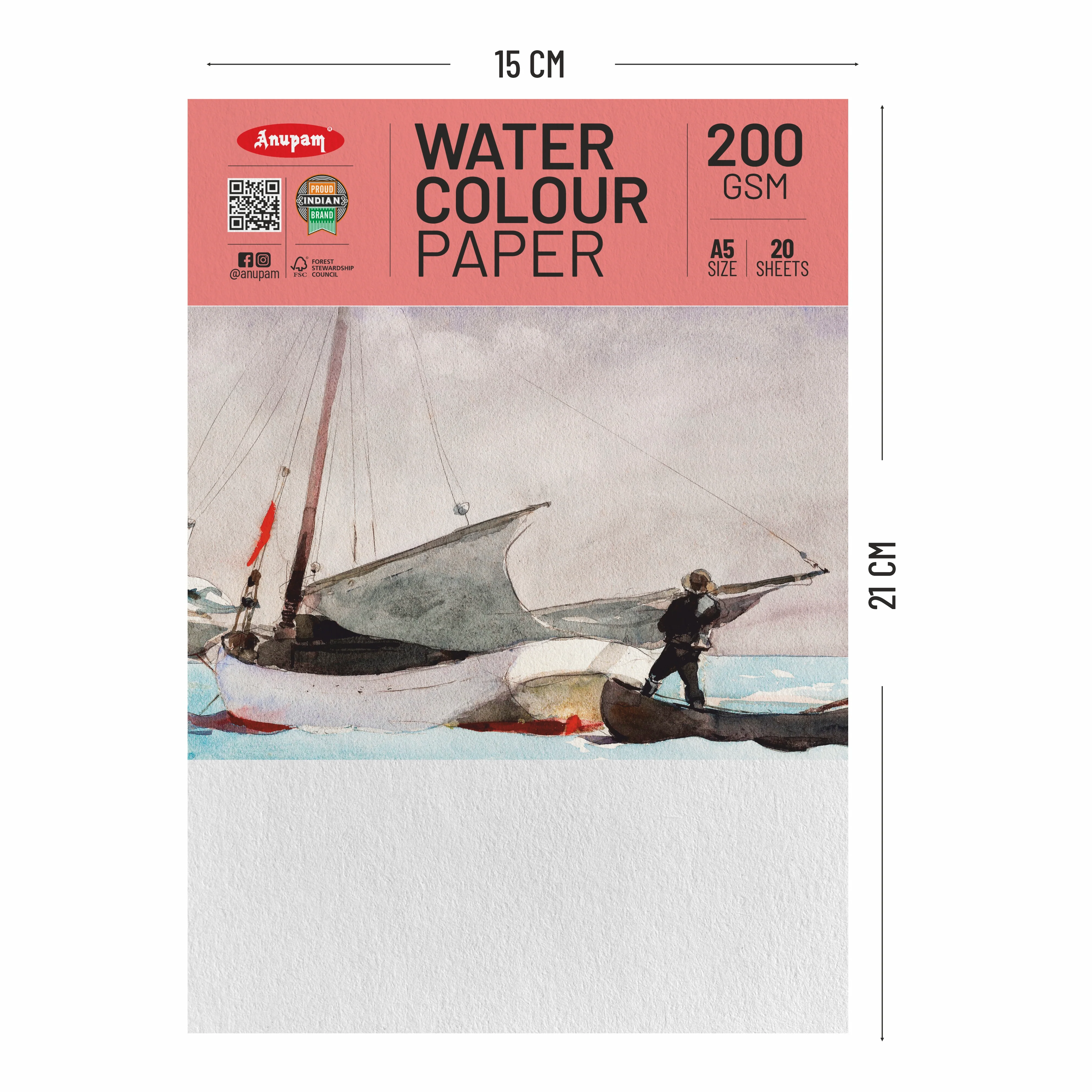 Anupam Watercolour Paper Loose Sheets-Natural white-Grained Surface-Cold Pressed-(200 and 300 GSM) - Image 12