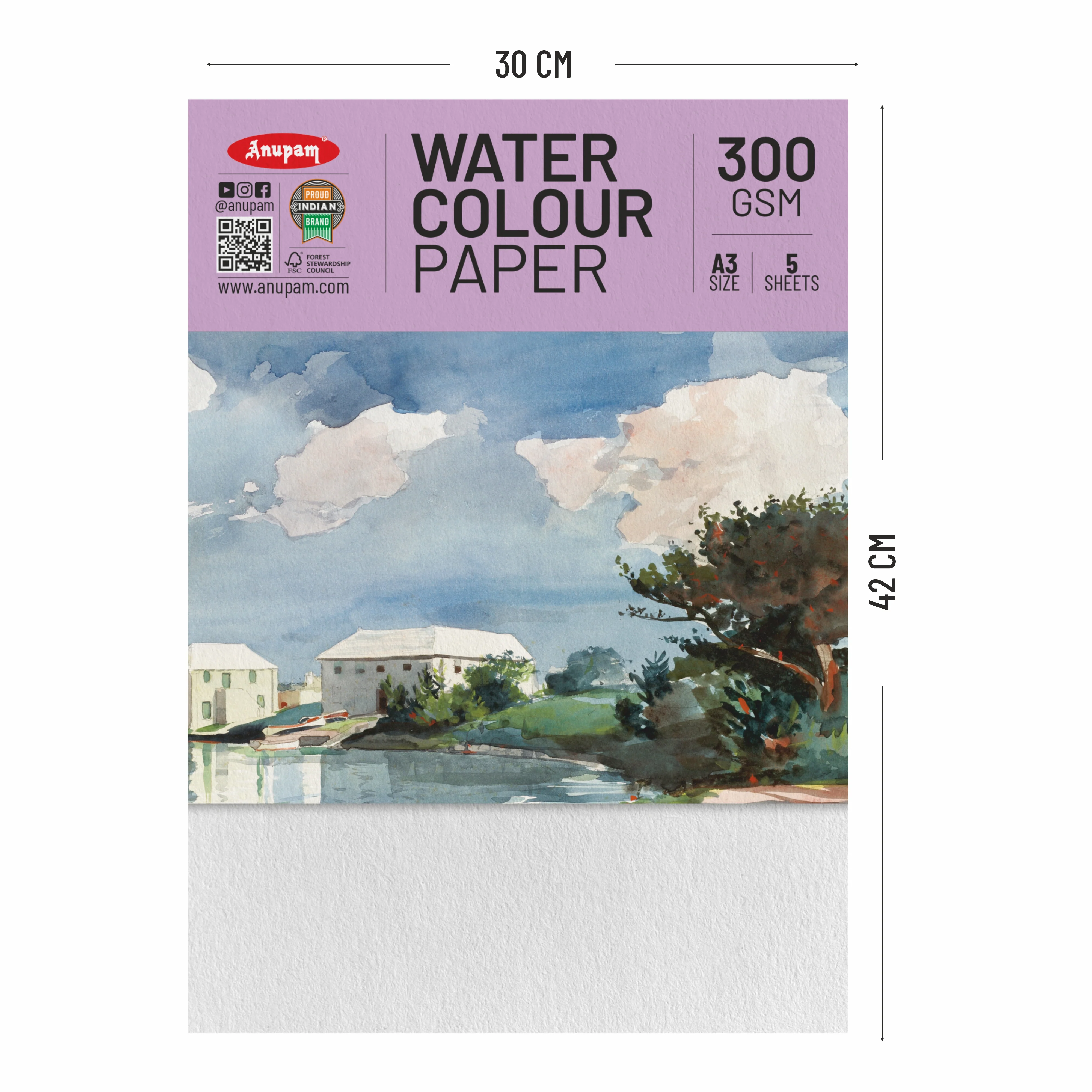 Anupam Watercolour Paper Loose Sheets-Natural white-Grained Surface-Cold Pressed-(200 and 300 GSM) - Image 19