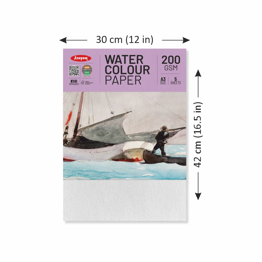 Anupam Watercolour Paper Loose Sheets-Natural white-Grained Surface-Cold Pressed-(200 and 300 GSM) - Image 2