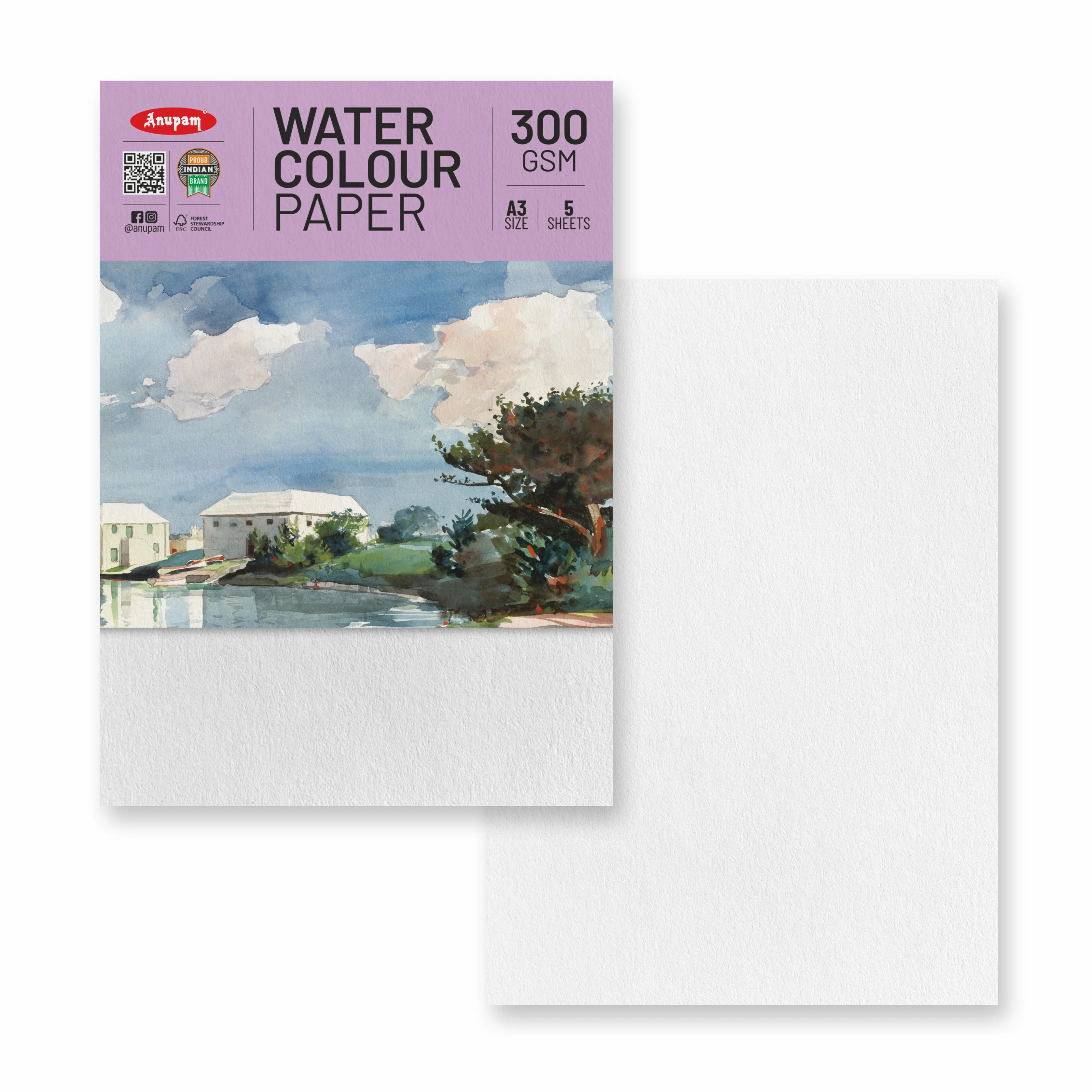 Anupam Watercolour Paper Loose Sheets-Natural white-Grained Surface-Cold Pressed-(200 and 300 GSM) - Image 24