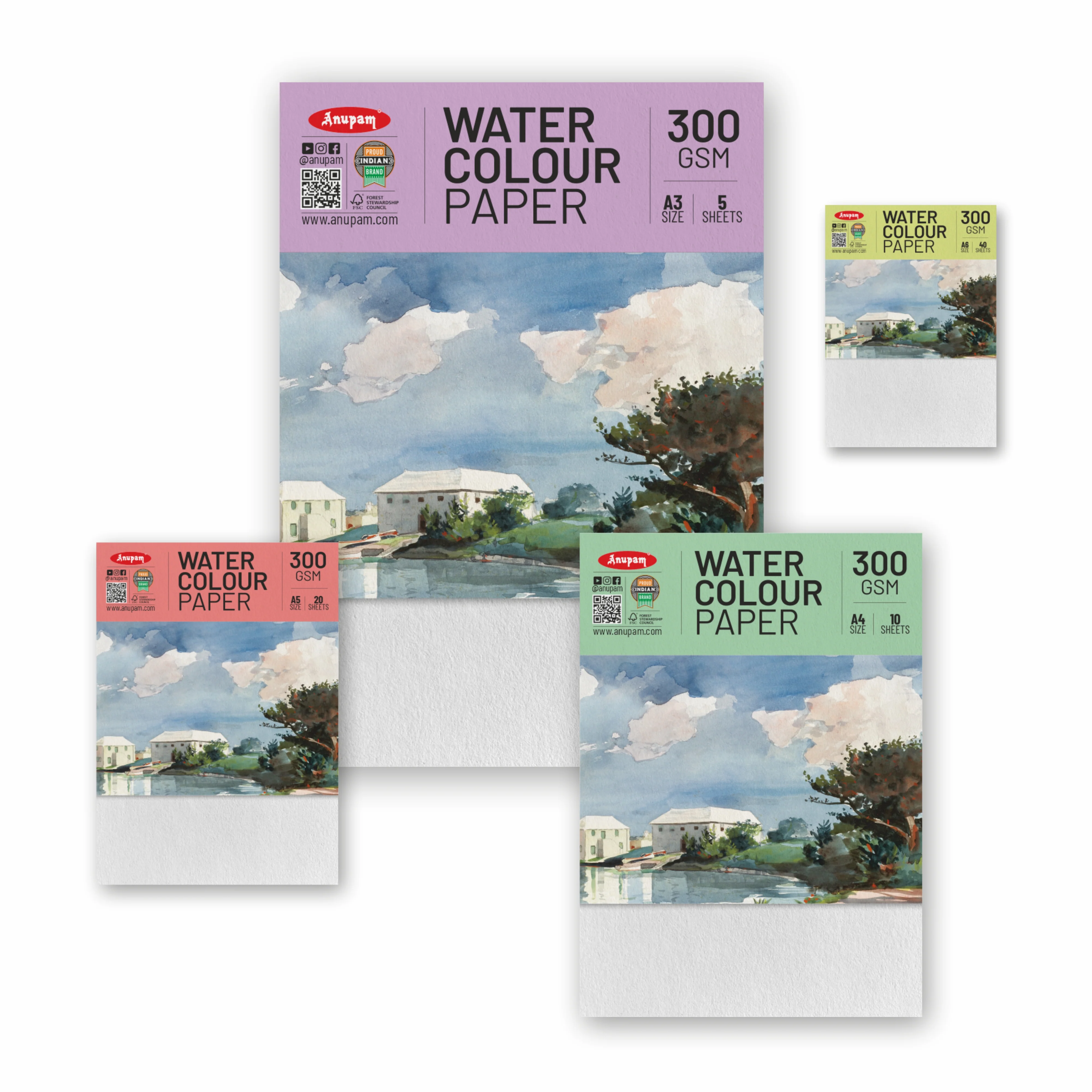 Anupam Watercolour Paper Loose Sheets-Natural white-Grained Surface-Cold Pressed-(200 and 300 GSM) - Image 41