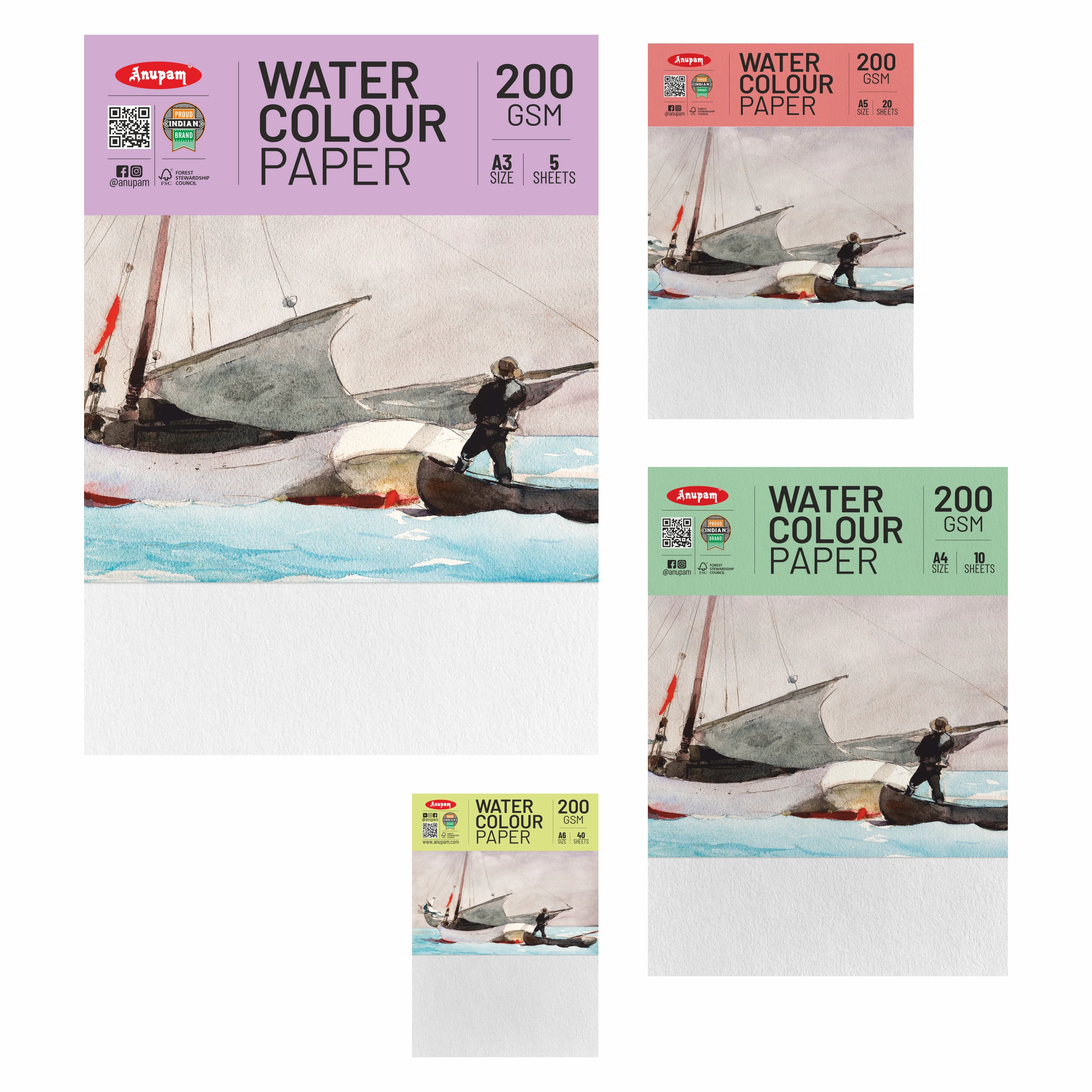 Anupam Watercolour Paper Loose Sheets-Natural white-Grained Surface-Cold Pressed-(200 and 300 GSM) - Image 7