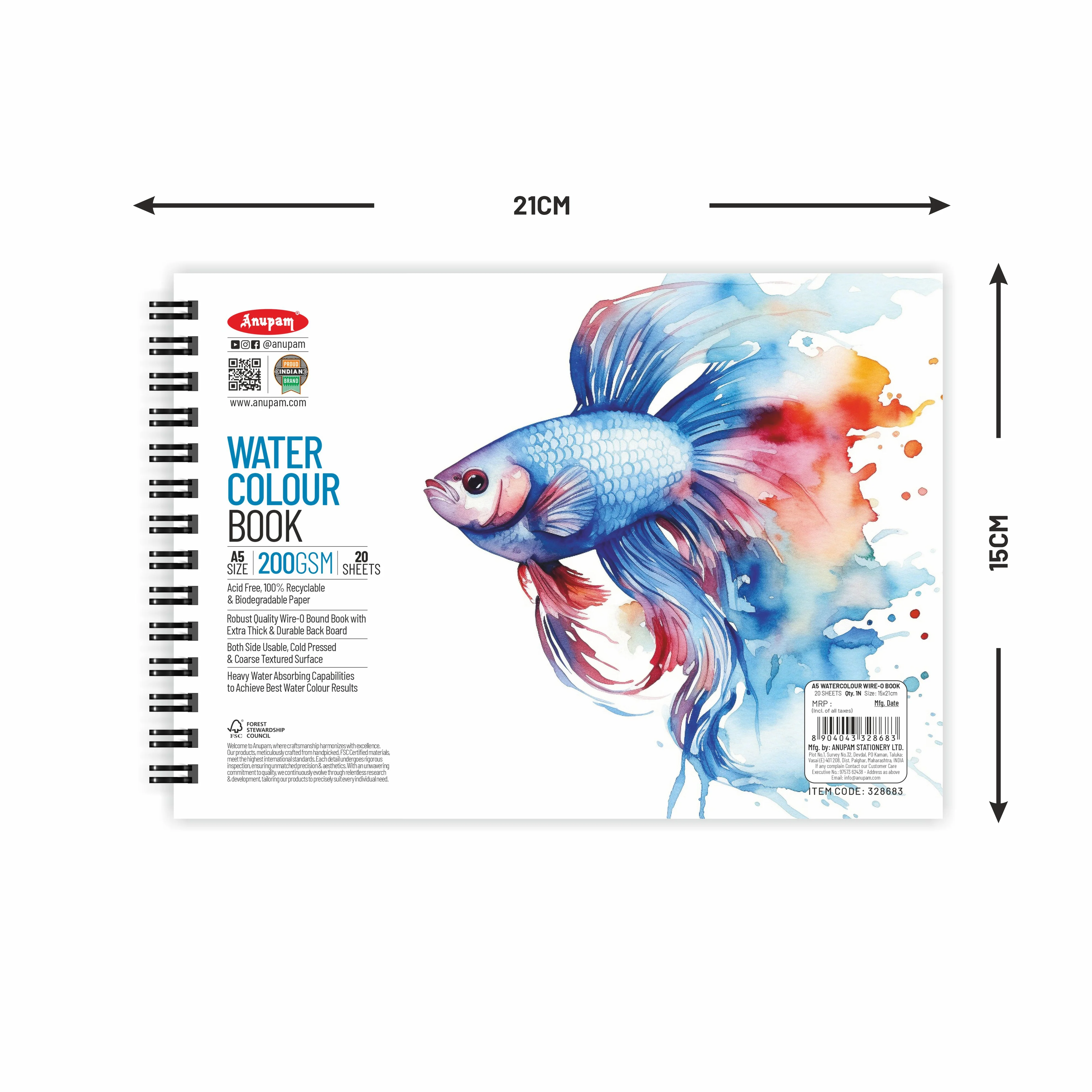 Anupam Watercolour Paper Wireo Book -Cold Pressed-natural White-(200 GSM & 300 GSM) - Image 10