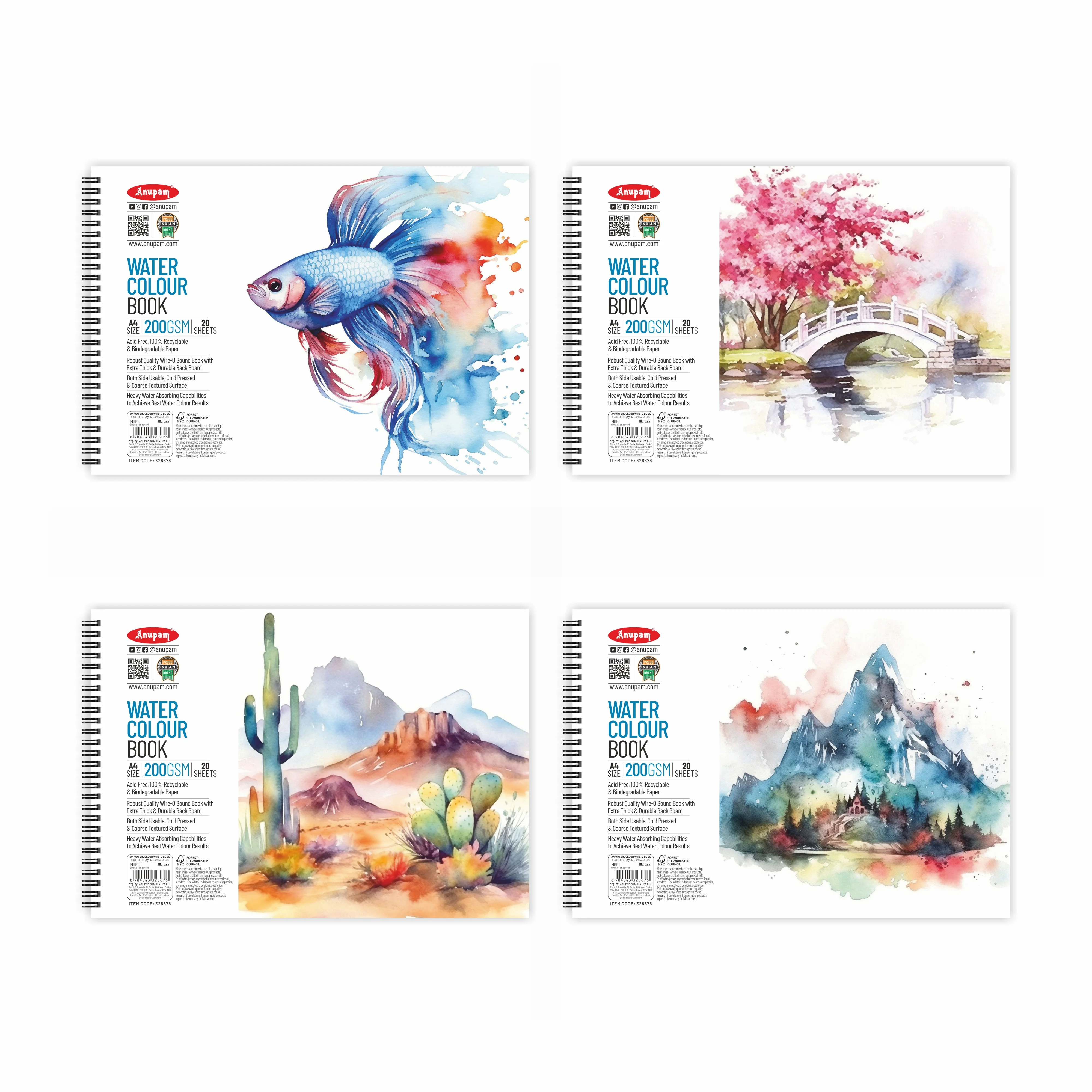 Anupam Watercolour Paper Wireo Book -Cold Pressed-natural White-(200 GSM & 300 GSM) - Image 11