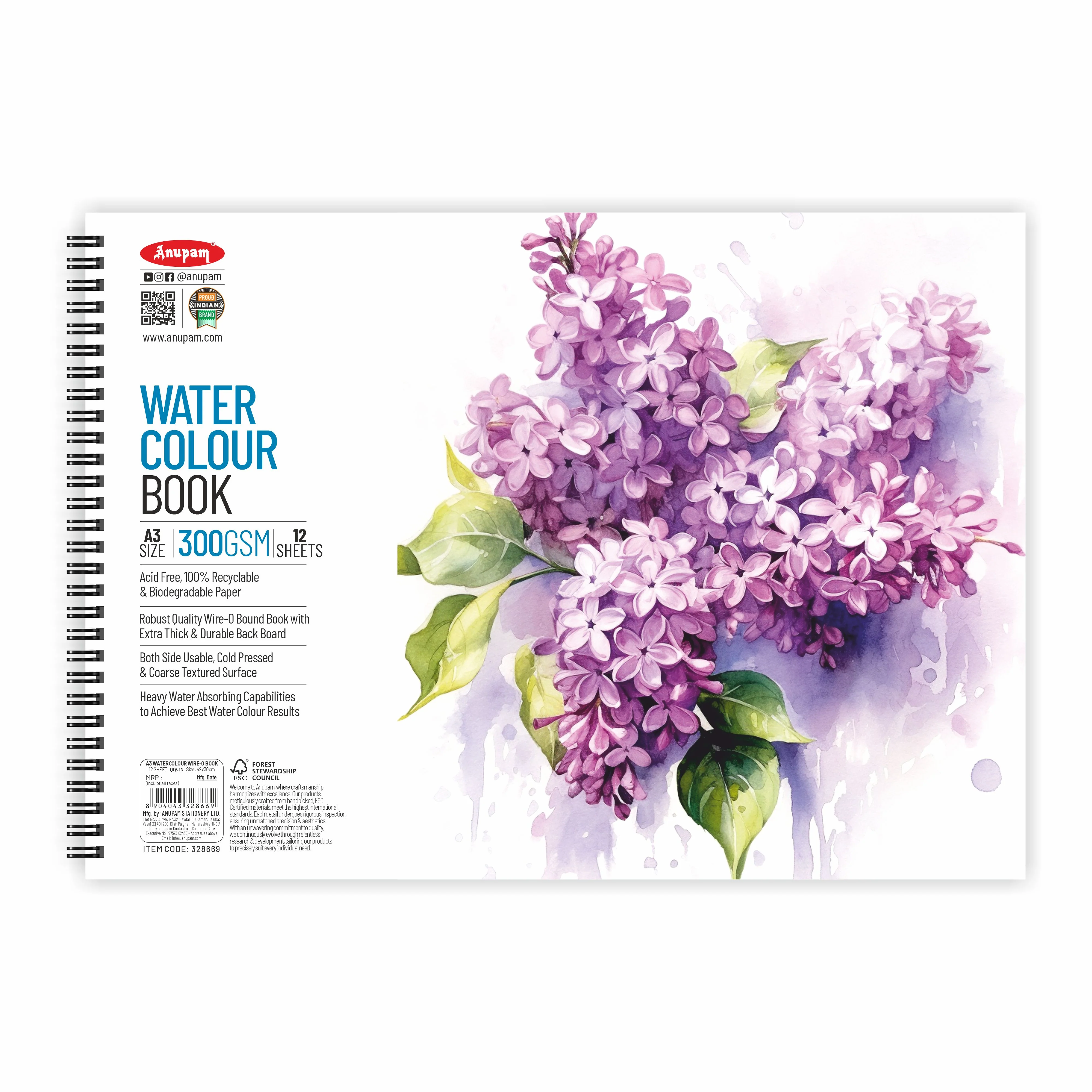 Anupam Watercolour Paper Wireo Book -Cold Pressed-natural White-(200 GSM & 300 GSM) - Image 12