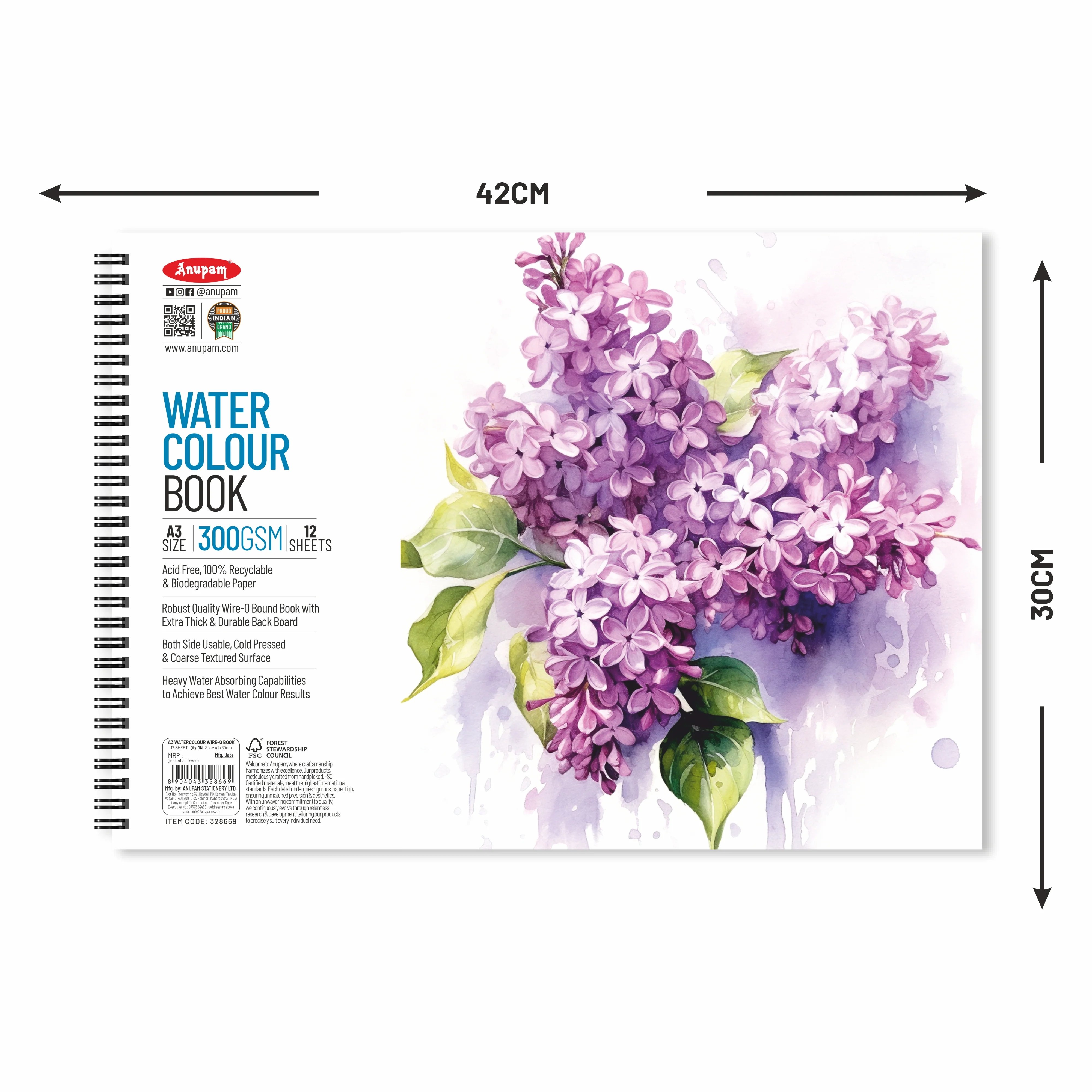 Anupam Watercolour Paper Wireo Book -Cold Pressed-natural White-(200 GSM & 300 GSM) - Image 13