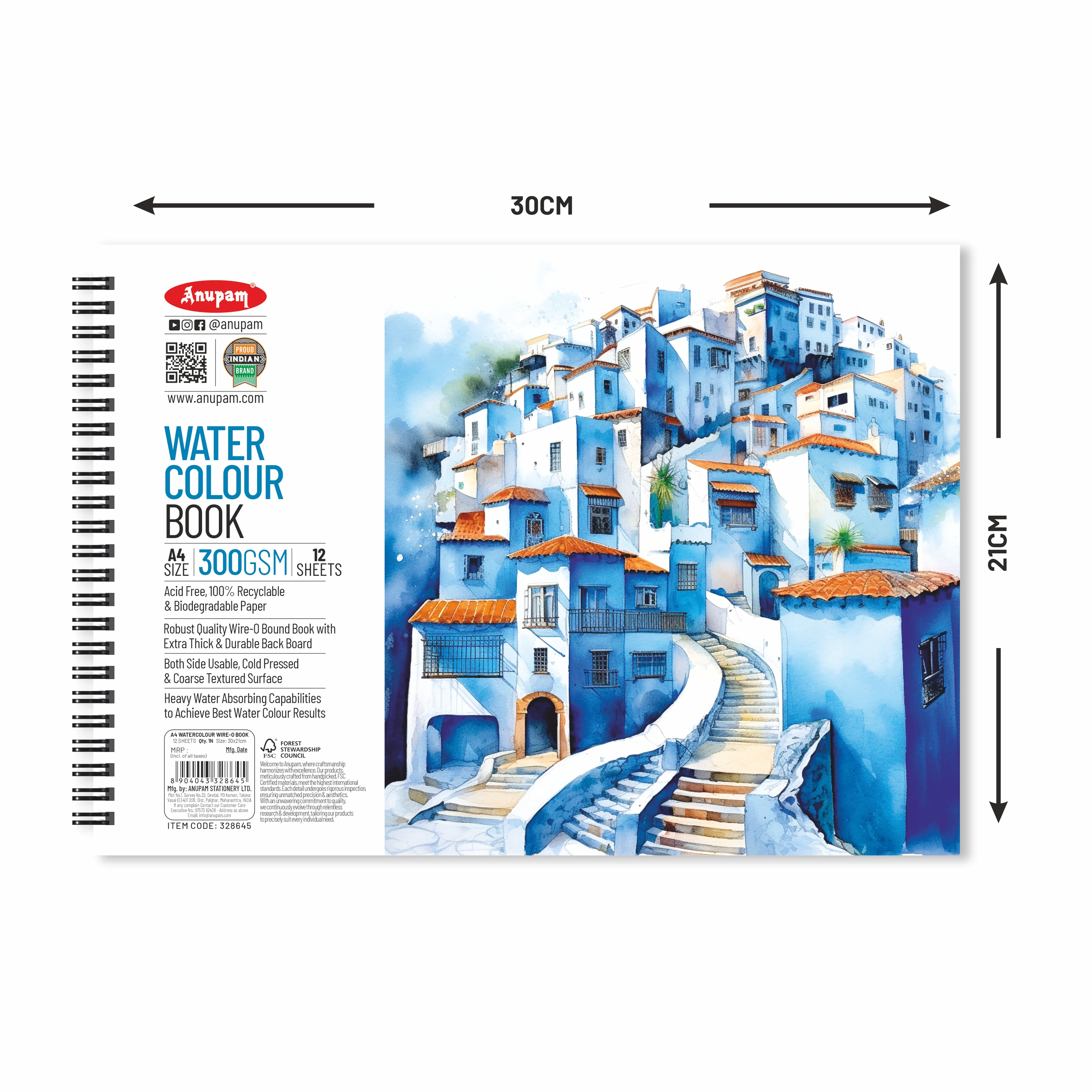 Anupam Watercolour Paper Wireo Book -Cold Pressed-natural White-(200 GSM & 300 GSM) - Image 18