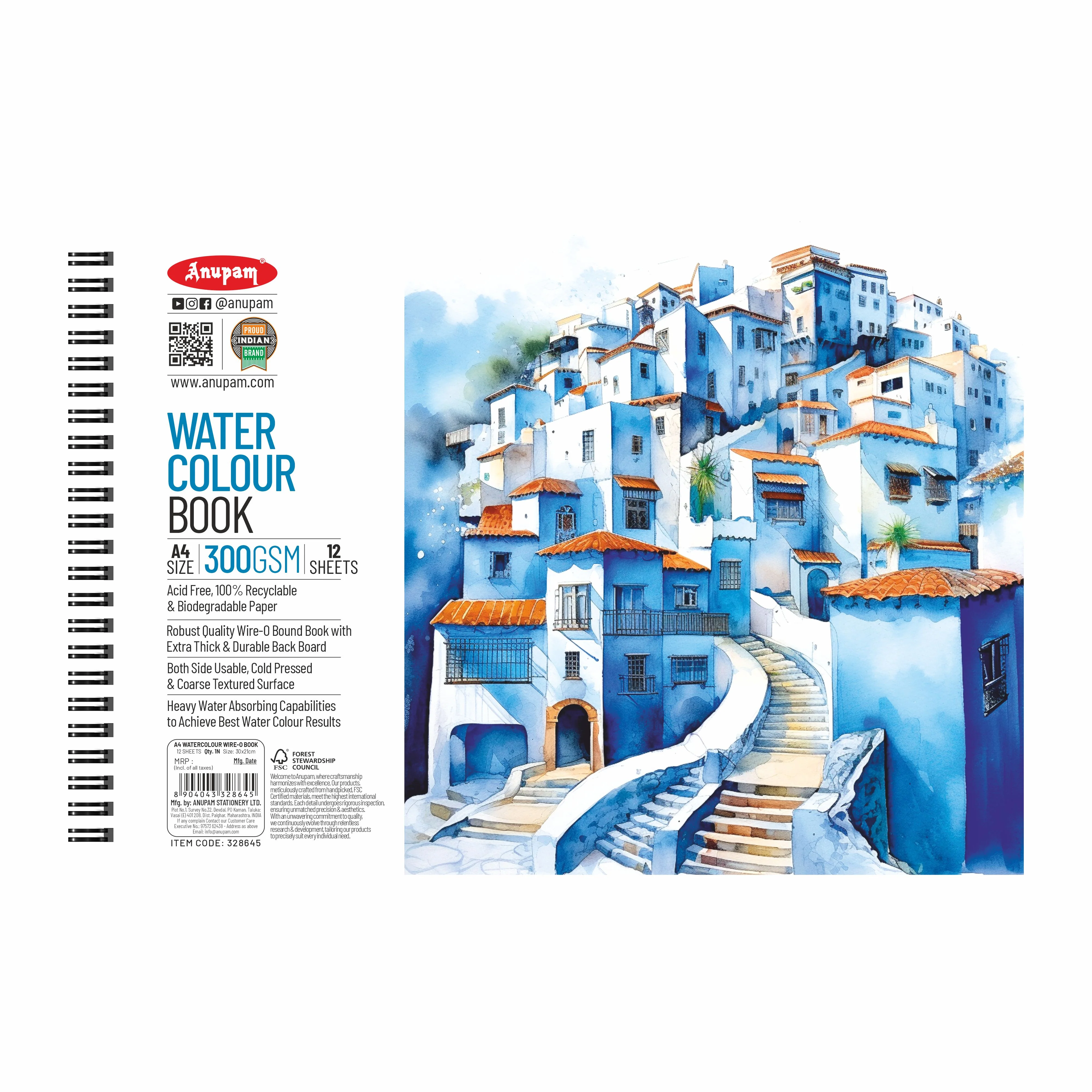 Anupam Watercolour Paper Wireo Book -Cold Pressed-natural White-(200 GSM & 300 GSM) - Image 19