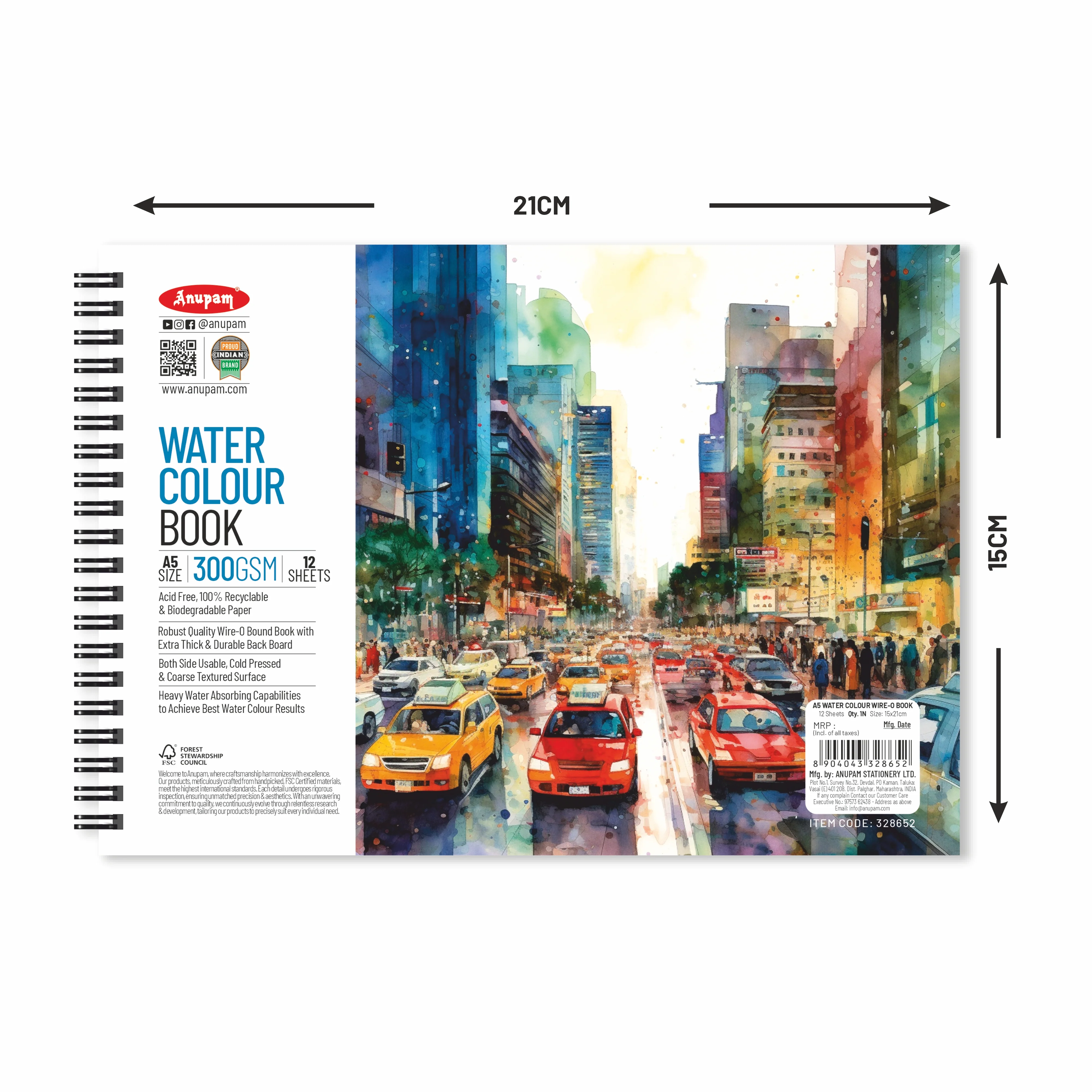 Anupam Watercolour Paper Wireo Book -Cold Pressed-natural White-(200 GSM & 300 GSM) - Image 21