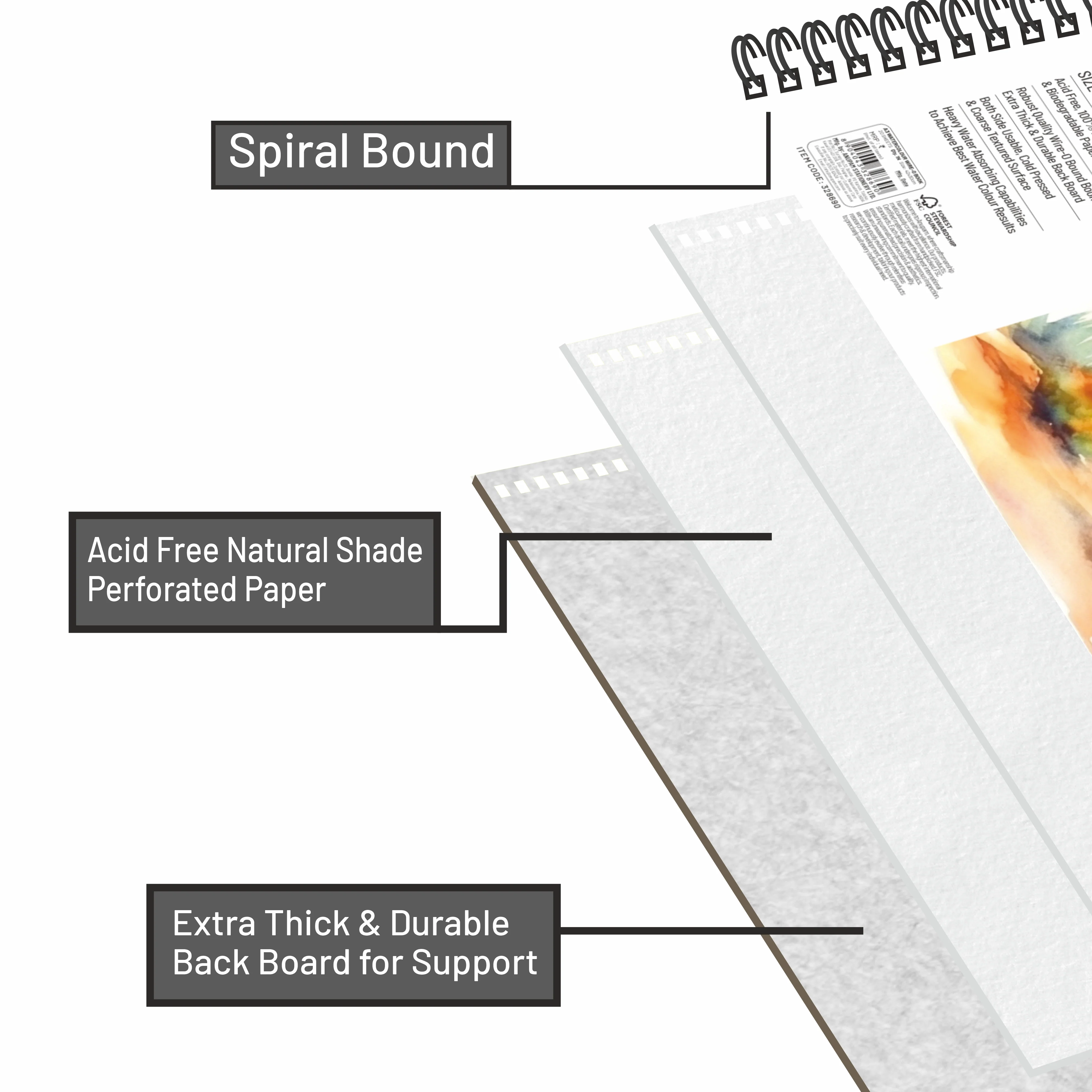 Anupam Watercolour Paper Wireo Book -Cold Pressed-natural White-(200 GSM & 300 GSM) - Image 4