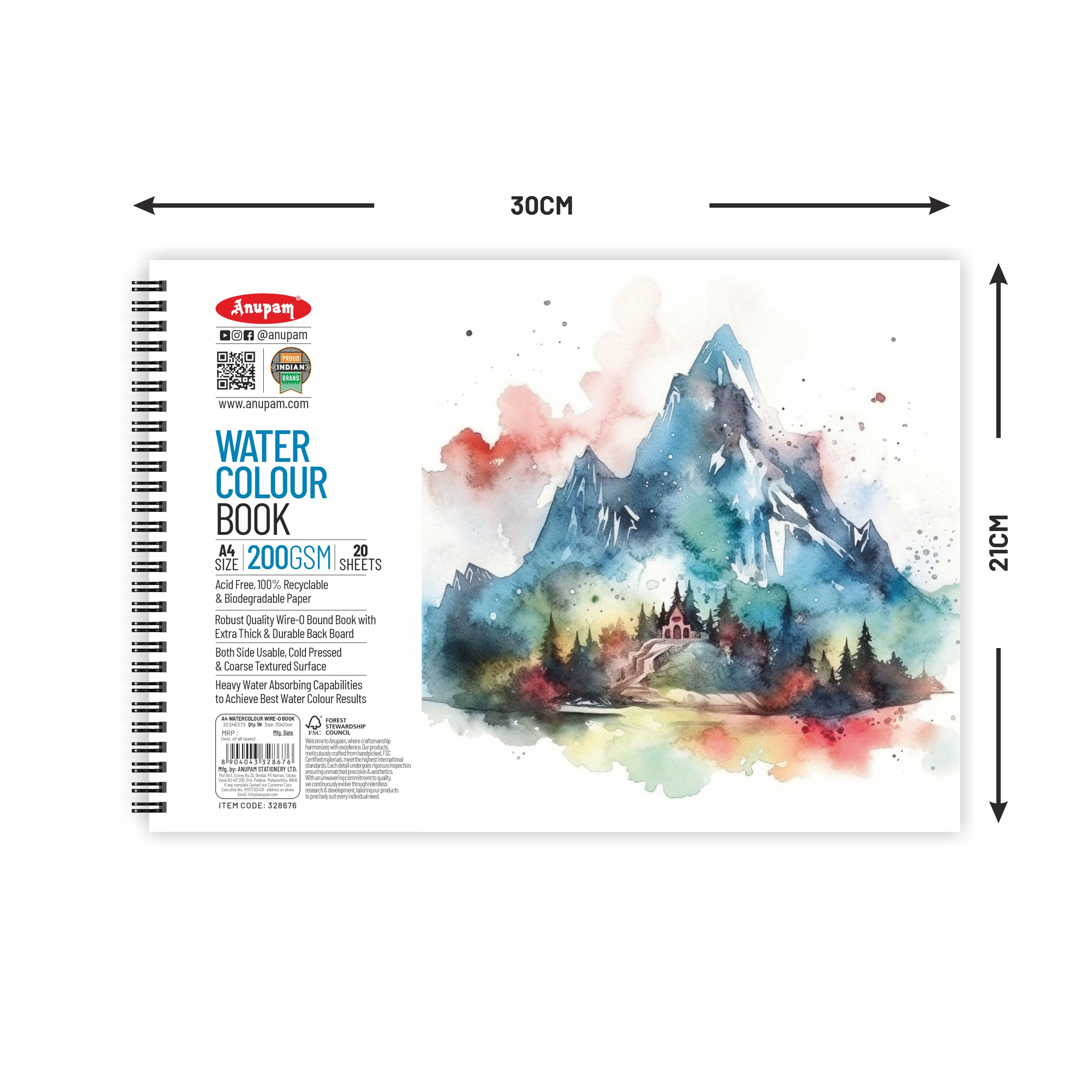 Anupam Watercolour Paper Wireo Book -Cold Pressed-natural White-(200 GSM & 300 GSM) - Image 8