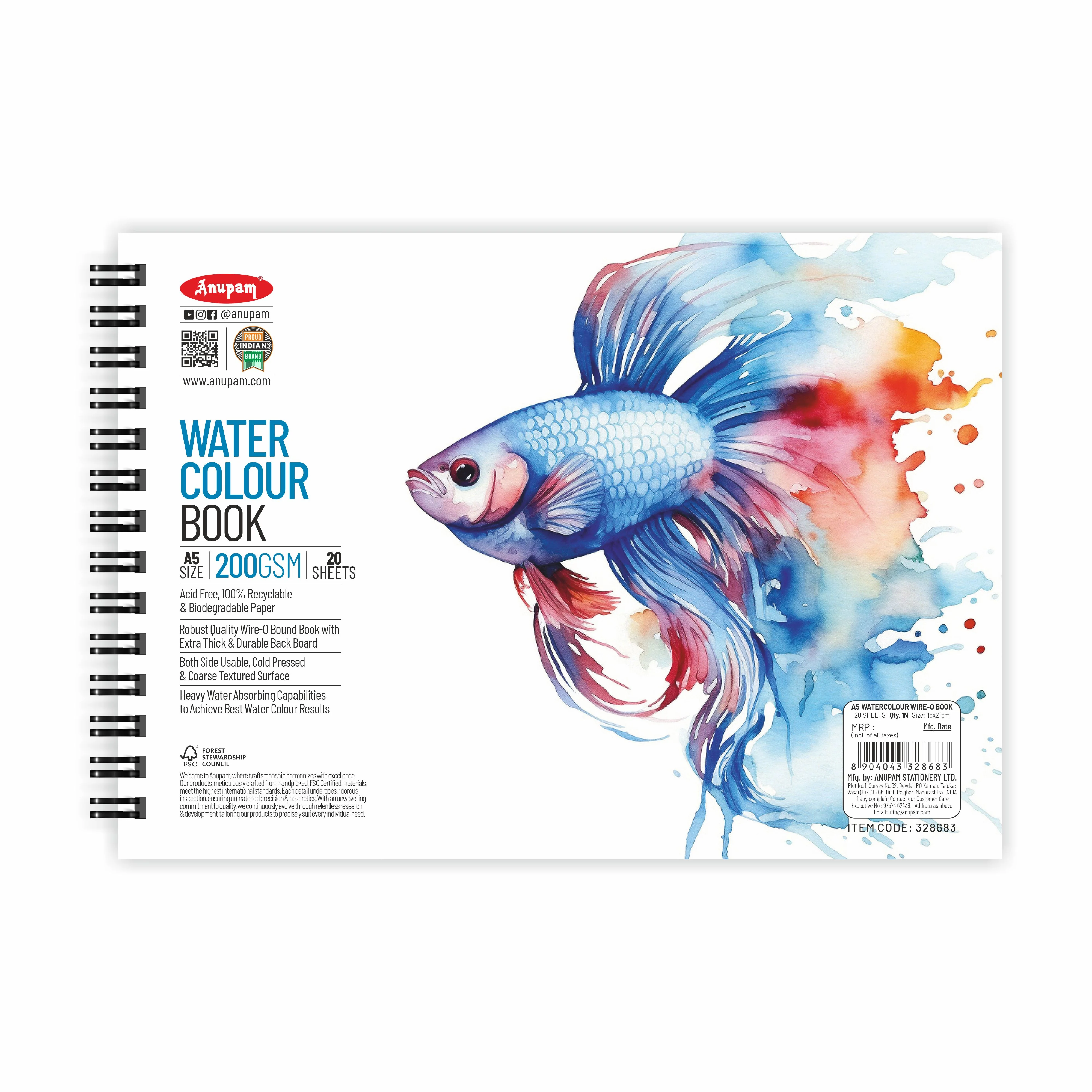 Anupam Watercolour Paper Wireo Book -Cold Pressed-natural White-(200 GSM & 300 GSM) - Image 9