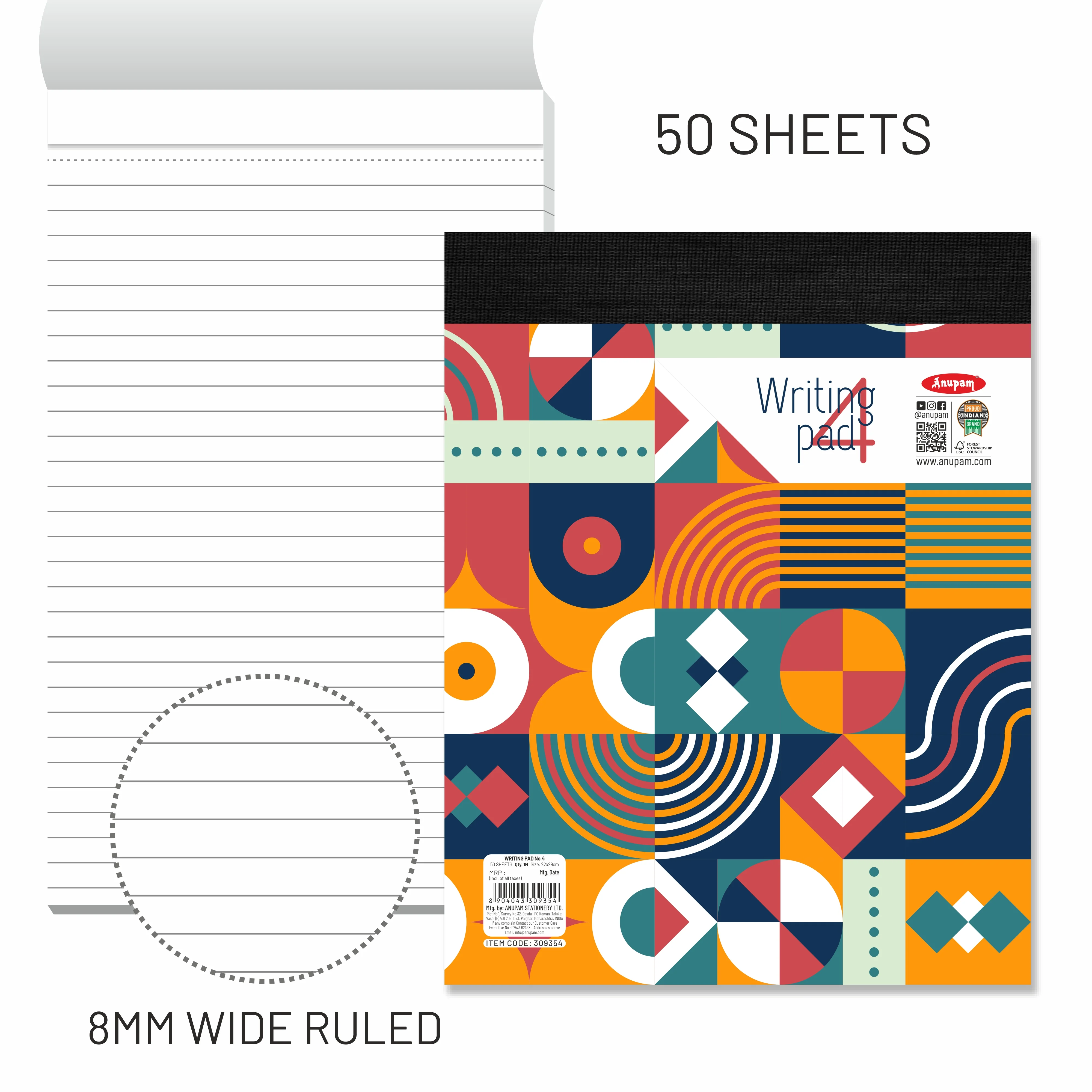 Anupam Writing Pad – Wide Ruled Lined Paper-80 GSM-Micro Perforated with Durable Cardboard Backing for School-College- Office - Image 26