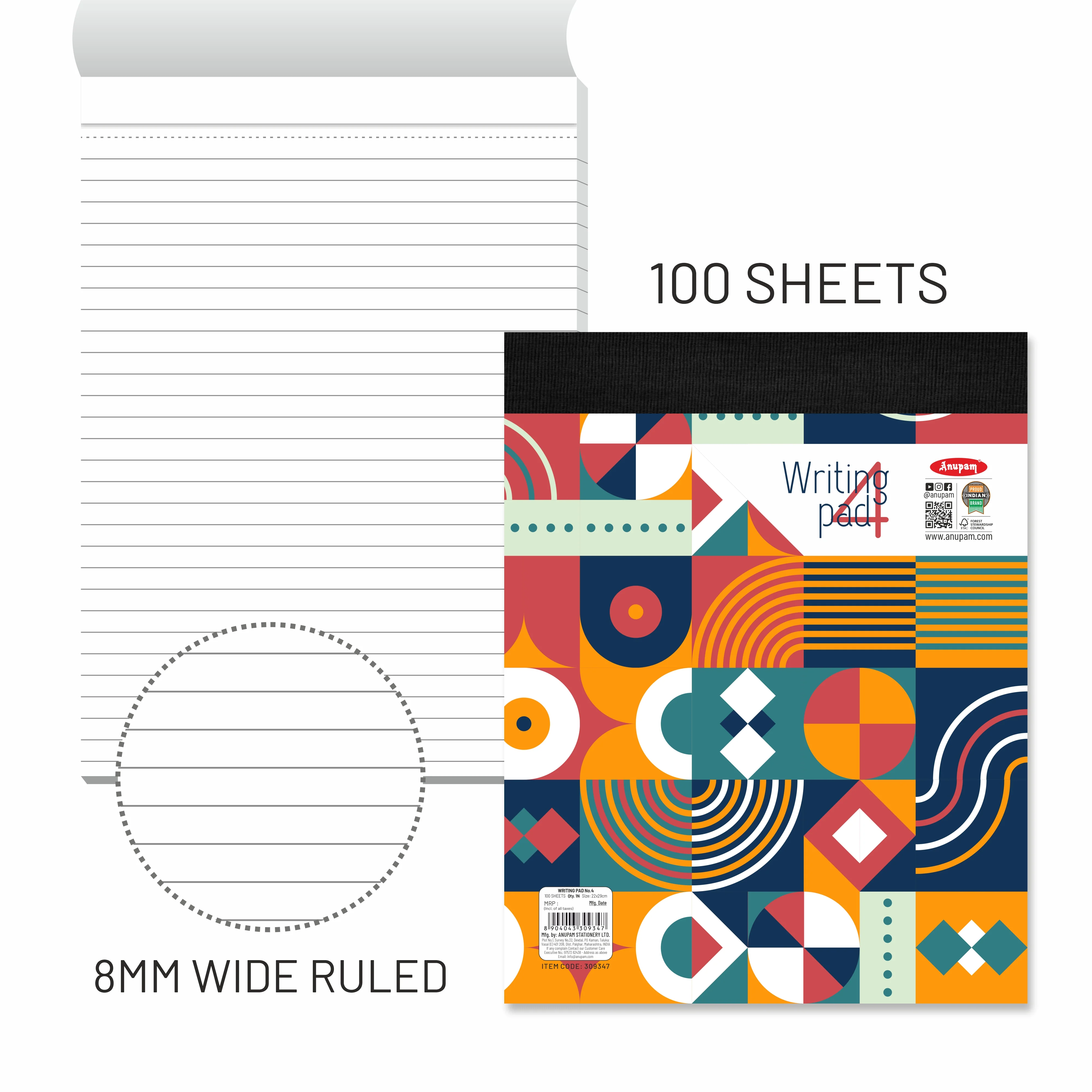 Anupam Writing Pad – Wide Ruled Lined Paper-80 GSM-Micro Perforated with Durable Cardboard Backing for School-College- Office - Image 43