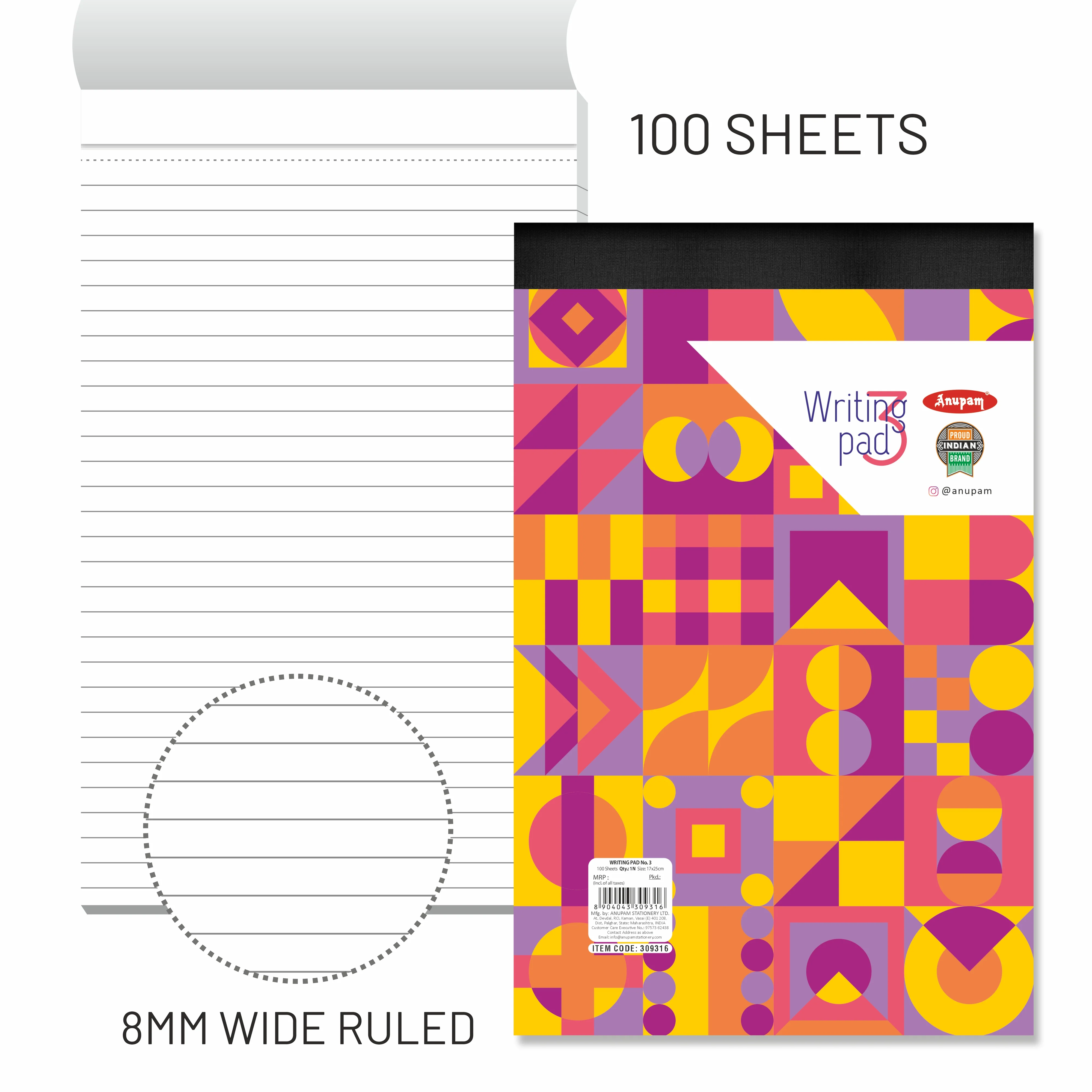Anupam Writing Pad – Wide Ruled Lined Paper-80 GSM-Micro Perforated with Durable Cardboard Backing for School-College- Office - Image 52