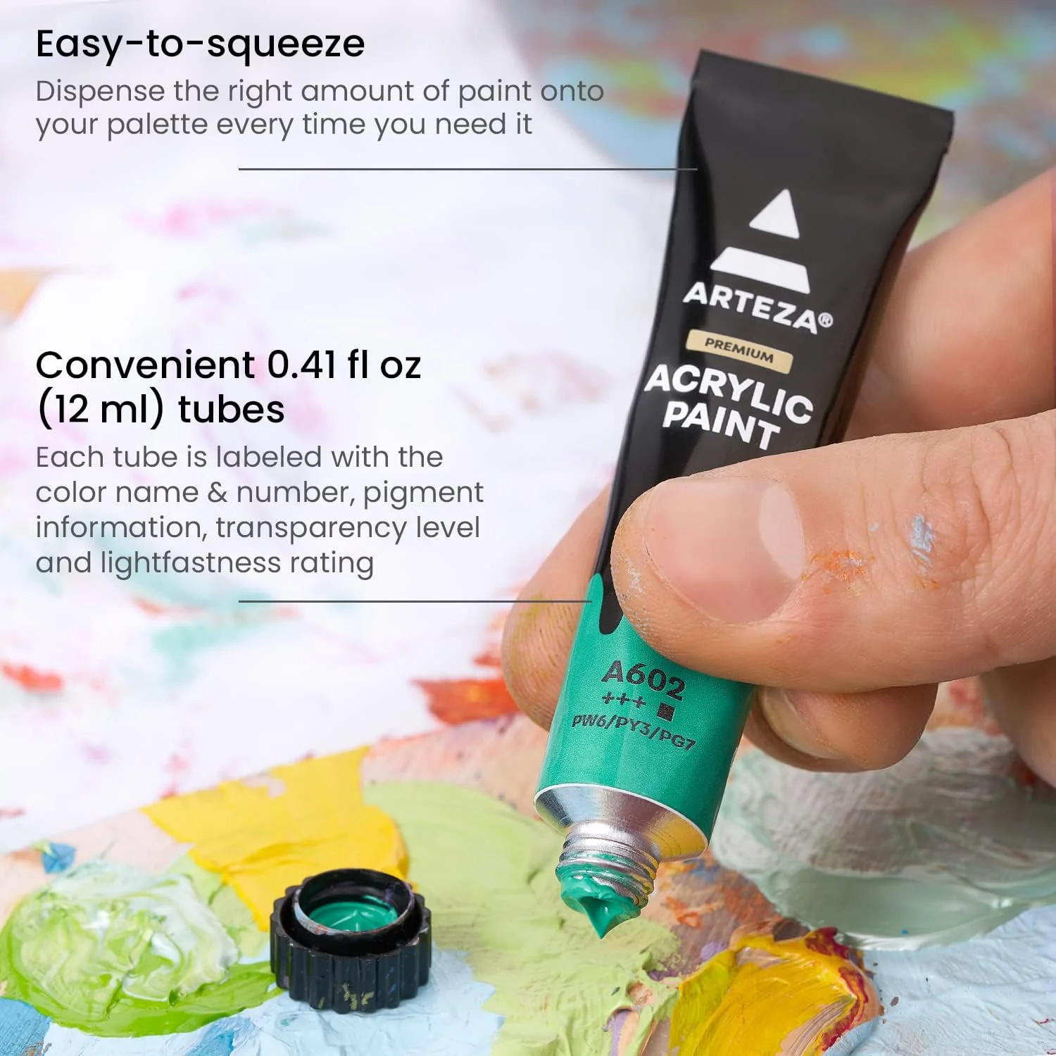 Arteza Acrylic Paint Set, 100 Colors, 0.41 fl Oz /12ml Tubes of Craft Paint, Heavy-Body, Glossy Finish, Colorful Addition to Your Art Supplies - Image 3