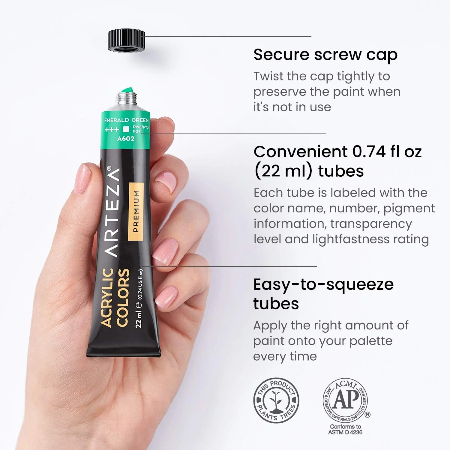 ARTEZA Acrylic Paint Set of 24 Tubes (0.74 oz, 22 ml) Non Toxic Acrylic Artist Paints - Image 3