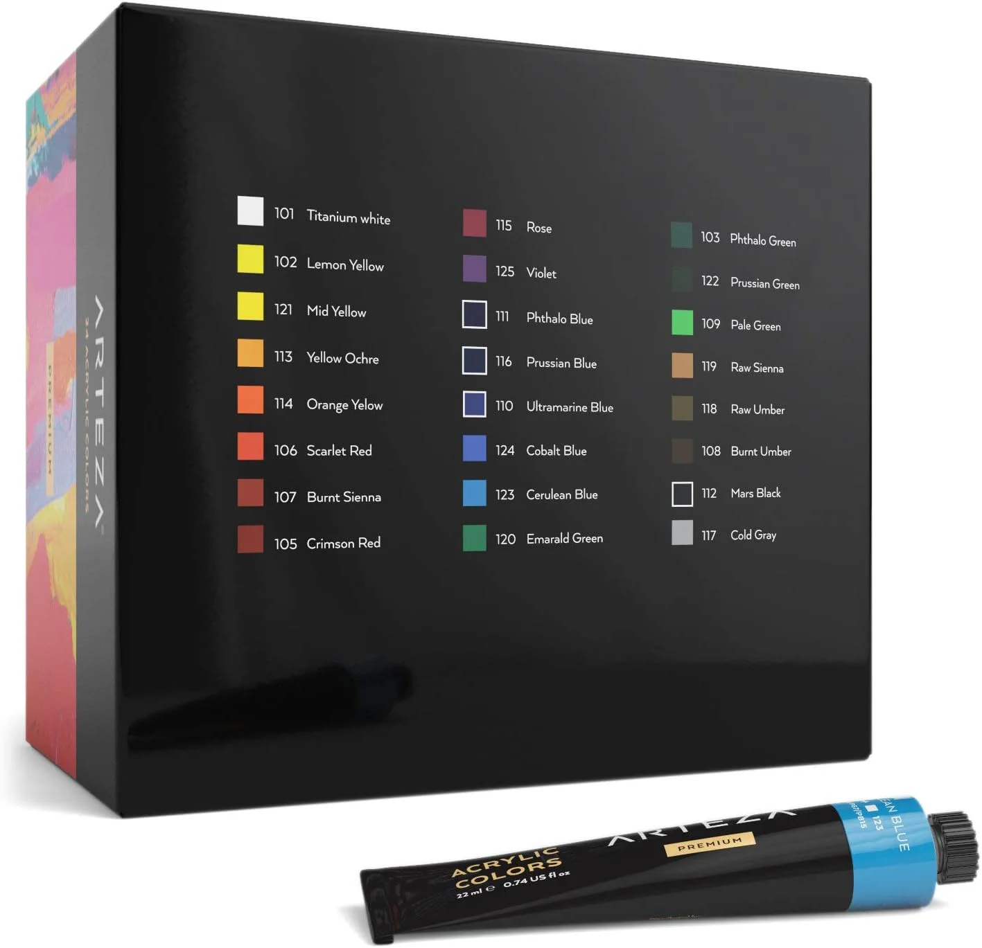 ARTEZA Acrylic Paint Set of 24 Tubes (0.74 oz, 22 ml) Non Toxic Acrylic Artist Paints - Image 4
