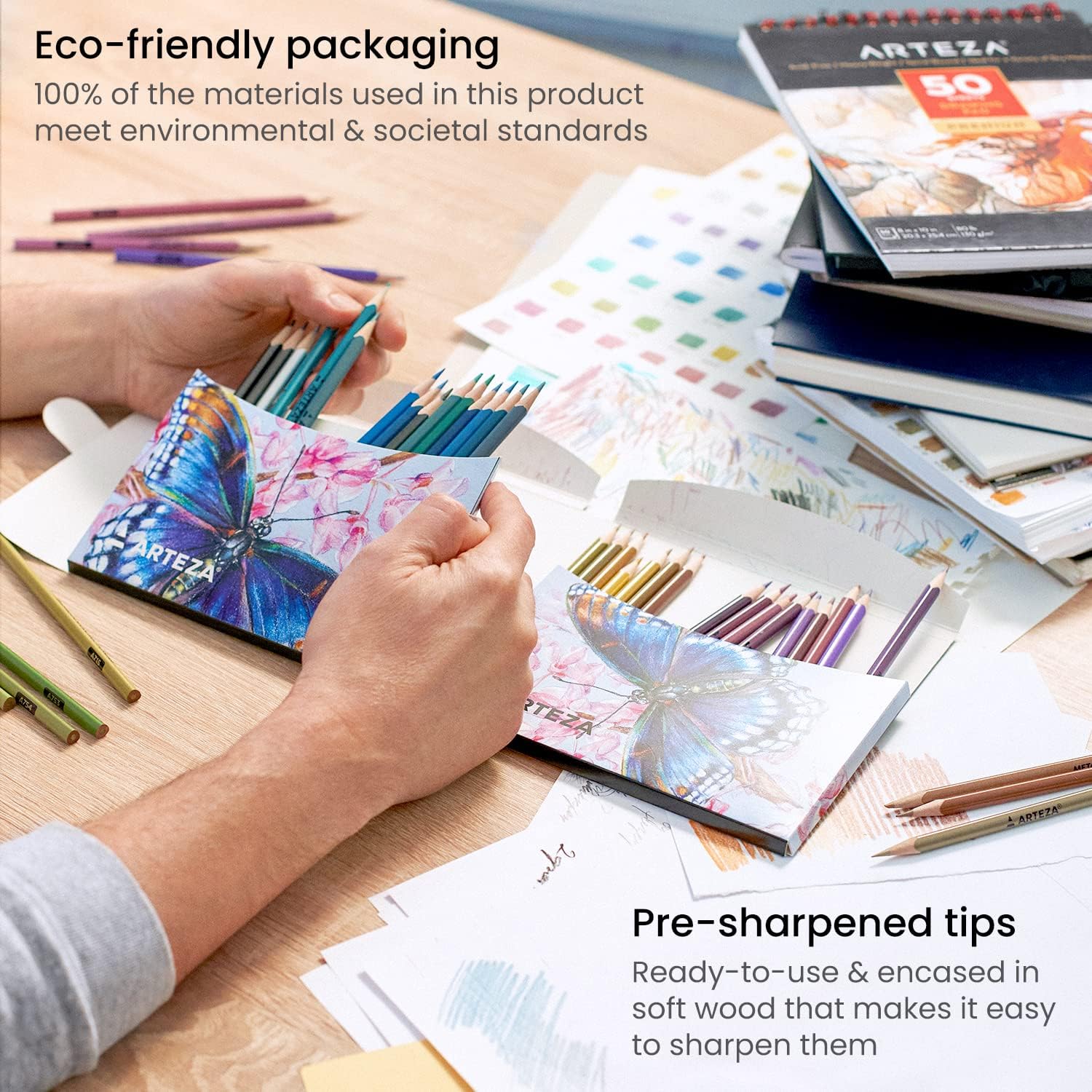 ARTEZA Colored Pencils Sets Of 50 Triangular Grip, Pre-Sharpened Pencils Set - Image 10