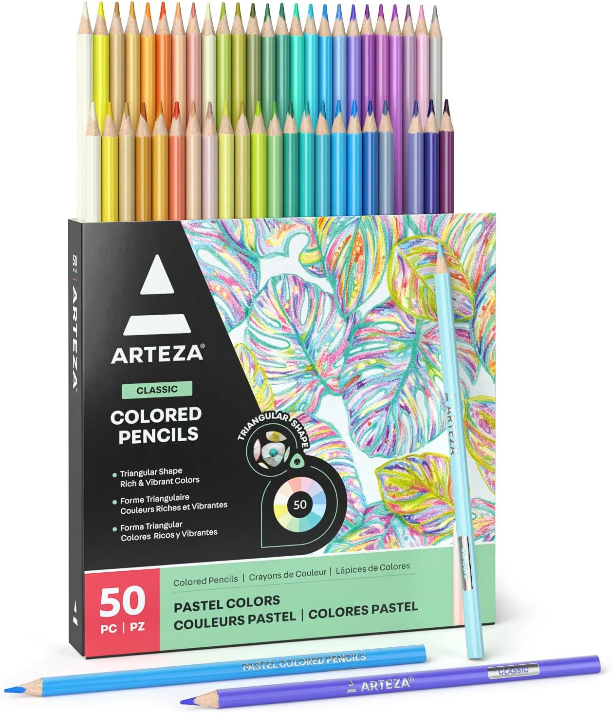 ARTEZA Colored Pencils Sets Of 50 Triangular Grip, Pre-Sharpened Pencils Set - Image 4