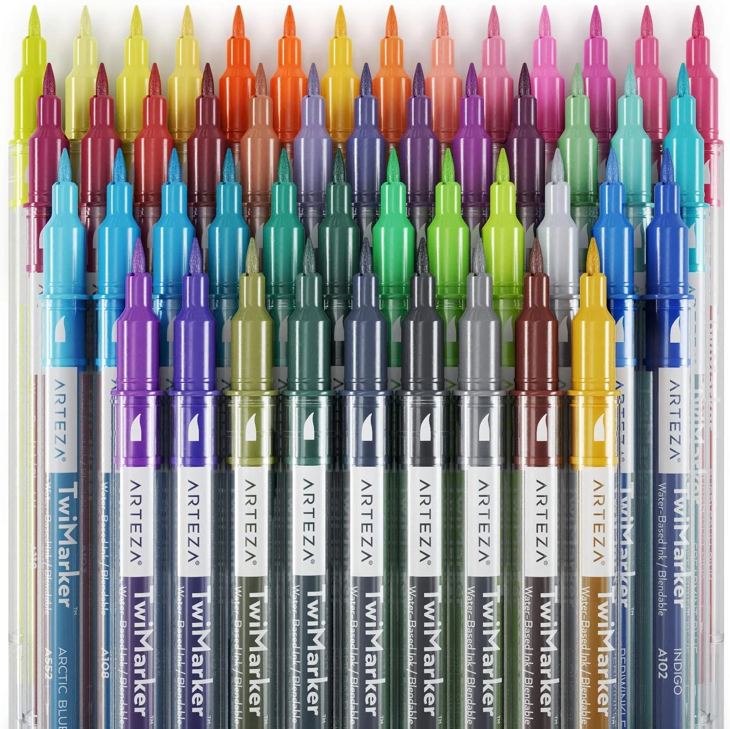 Arteza Dual Tip Brush Markers Set o 48 , Art Markers with Fine and Brush Tips, Dual Tip Pens - Image 2
