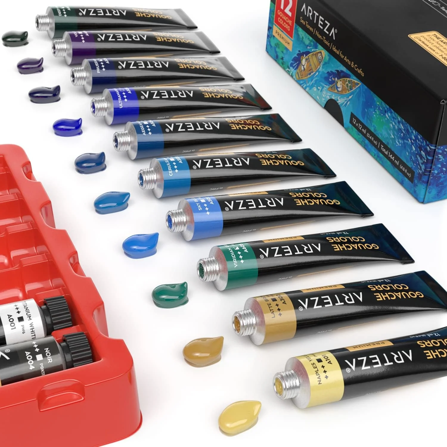 ARTEZA Gouache Paint, Set of 12, Sea Tones, 0.4 US fl oz Gouache Paint Tubes, Opaque Gouache Set - Image 3