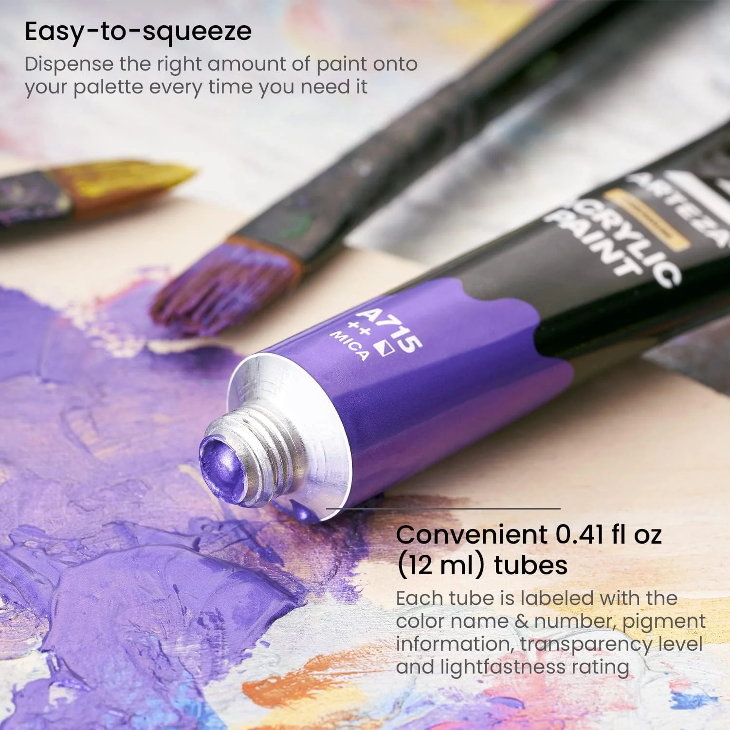 Arteza Metallic Acrylic Paint Set, 50 Colors, 0.41 fl oz/12ml Tubes of Craft Paint, Heavy-Body, Colorful Addition to Your Art Supplies - Image 4
