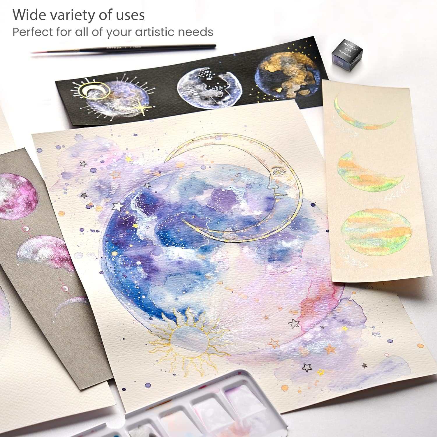 Arteza Metallic & Iridescent Watercolor Paints in Half Pans, Set of 12 Colors, Enchanted Forest Theme - Image 5