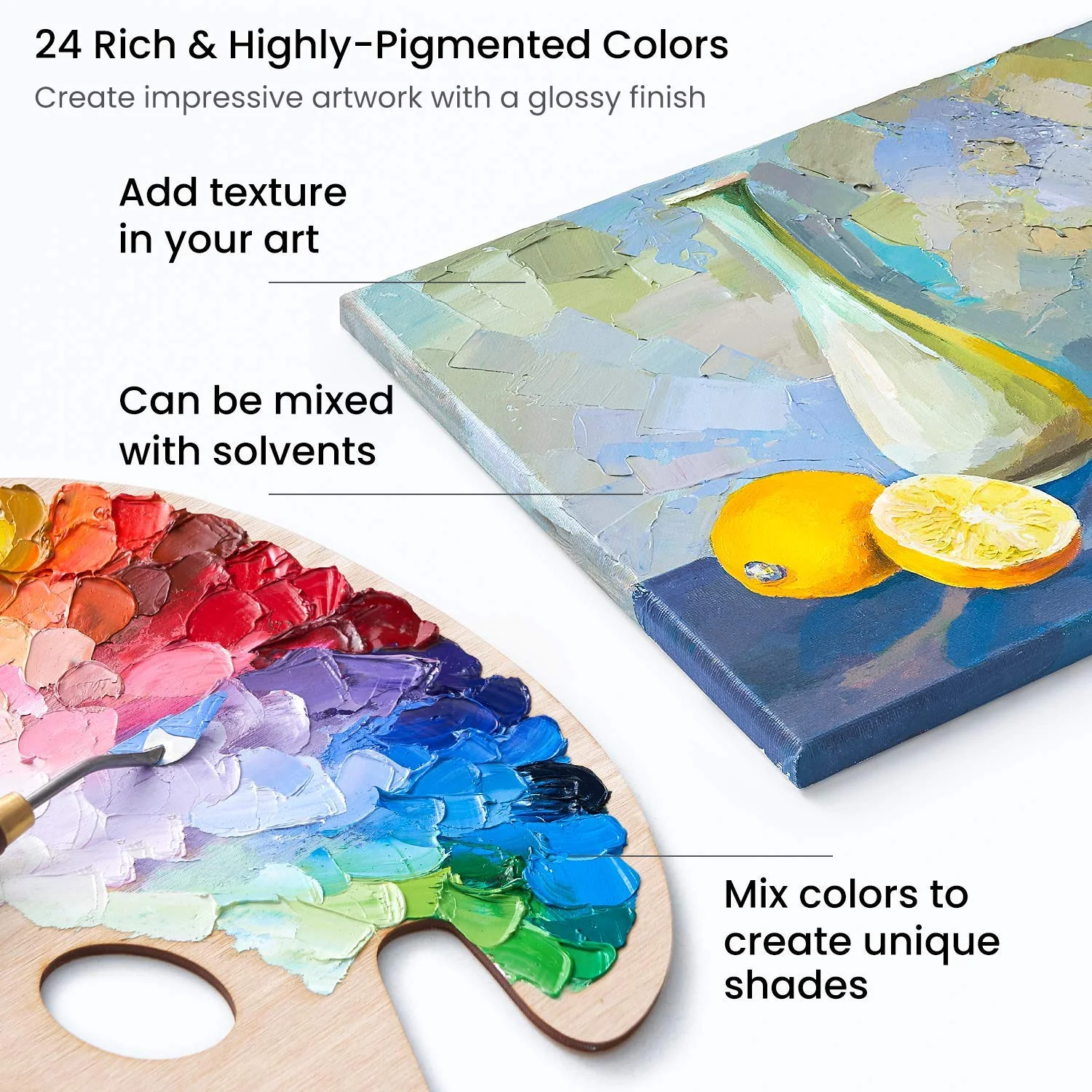 ARTEZA Oil Paint, Set of 24 Colors/Tubes (24x12ml/0.4oz) with Storage Box, Rich Pigments, Vibrant, Non Toxic Paints - Image 4