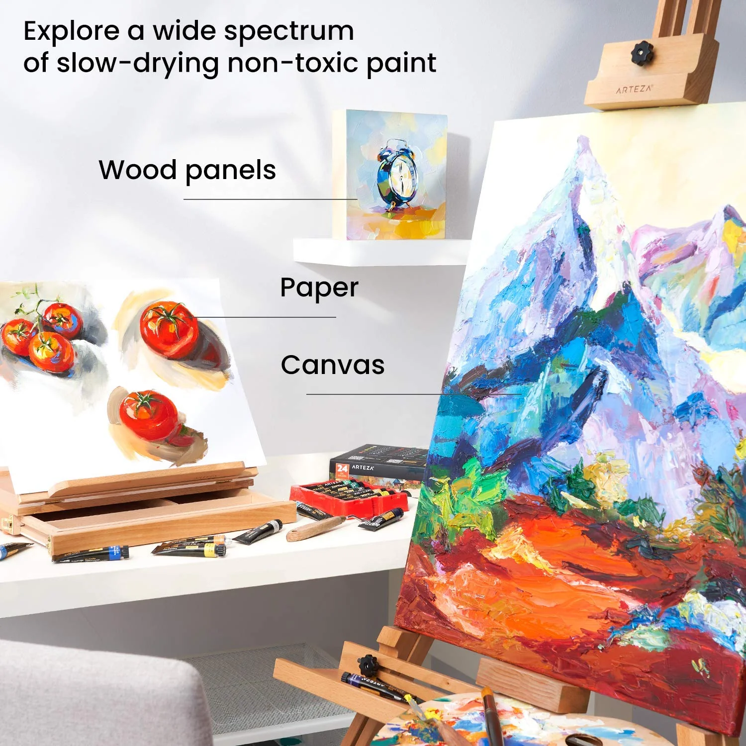 ARTEZA Oil Paint, Set of 24 Colors/Tubes (24x12ml/0.4oz) with Storage Box, Rich Pigments, Vibrant, Non Toxic Paints - Image 5
