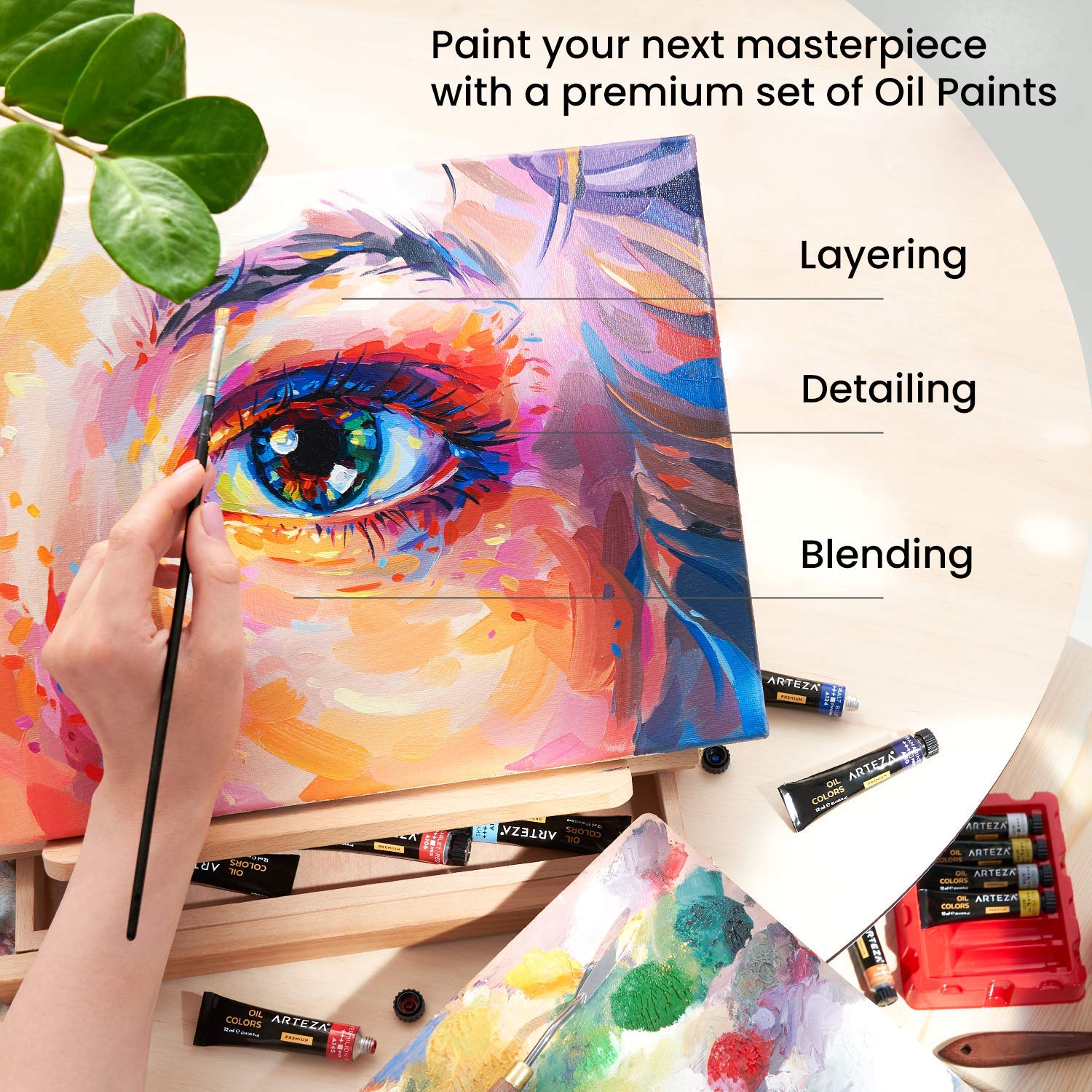 ARTEZA Oil Paint, Set of 24 Colors/Tubes (24x12ml/0.4oz) with Storage Box, Rich Pigments, Vibrant, Non Toxic Paints - Image 6