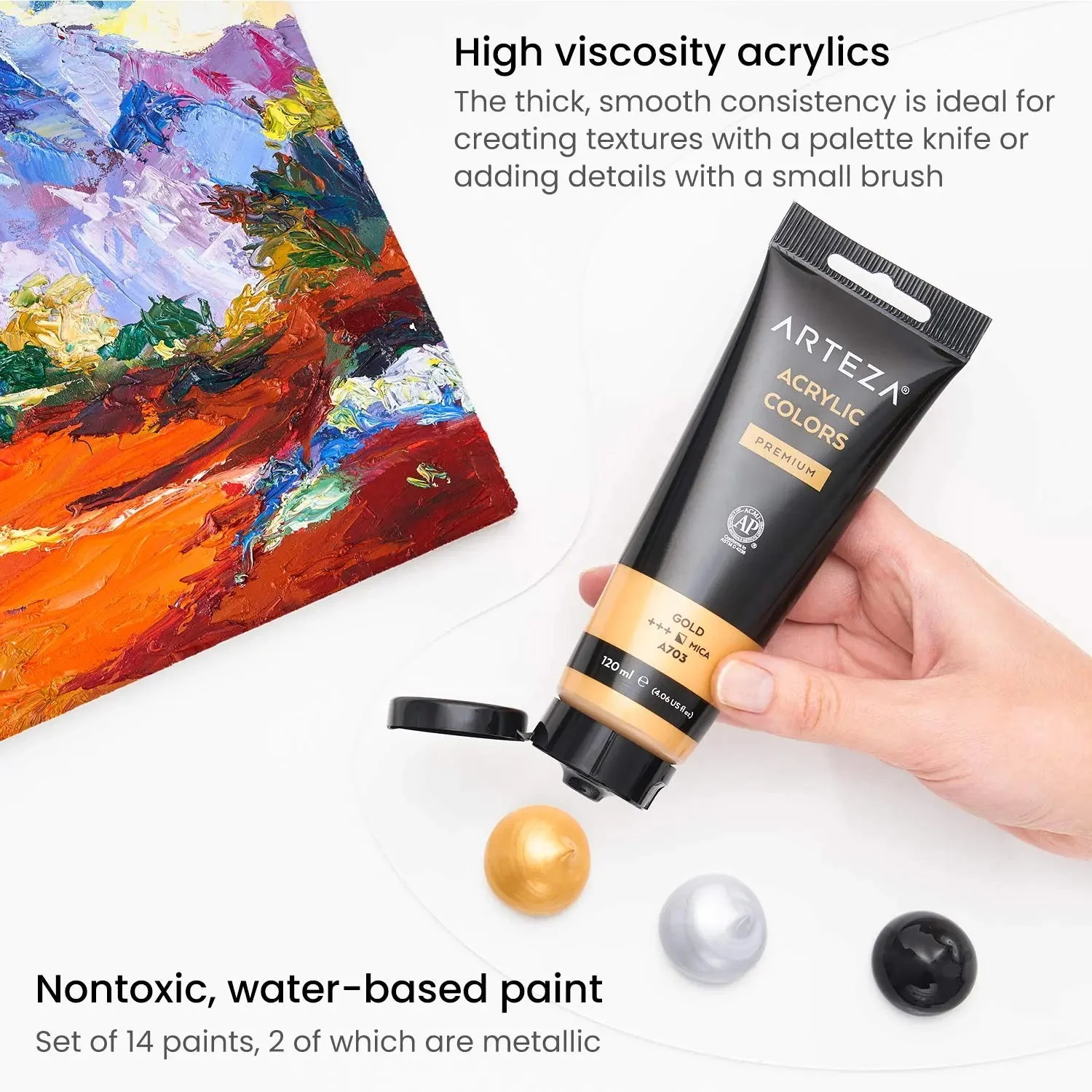 Arteza Premium Acrylic Paint Assorted Colours Set with Storage Box - Image 10
