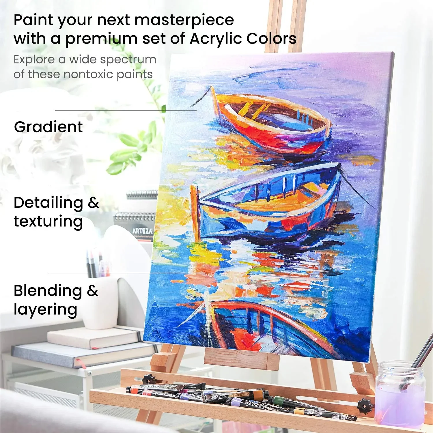 Arteza Premium Acrylic Paint Assorted Colours Set with Storage Box - Image 14
