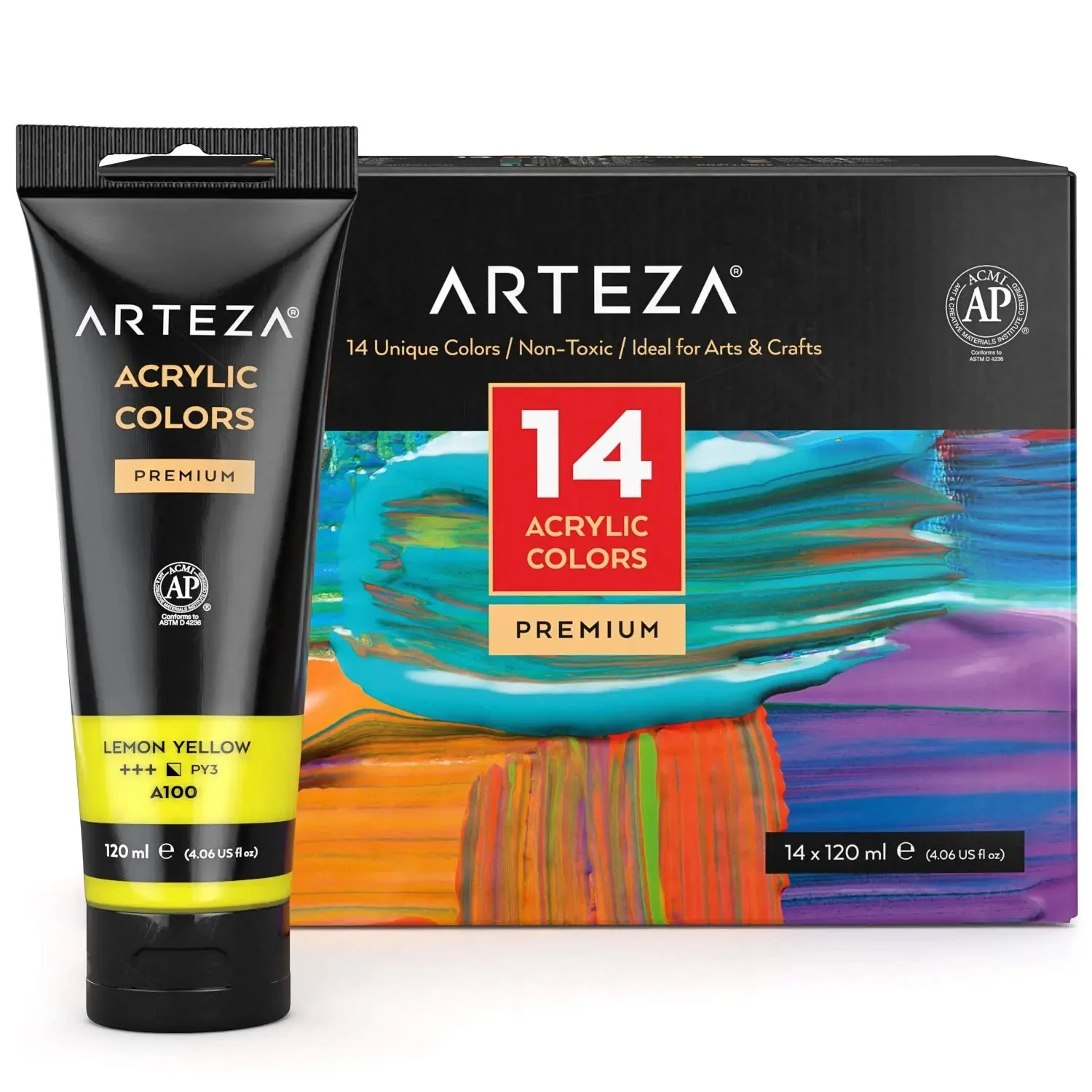 Arteza Premium Acrylic Paint Assorted Colours Set with Storage Box - Image 3