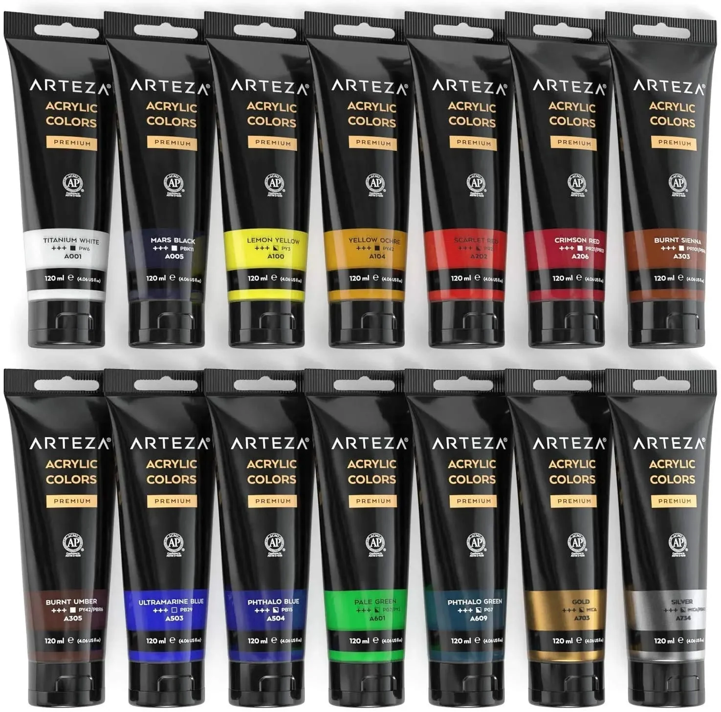 Arteza Premium Acrylic Paint Assorted Colours Set with Storage Box - Image 4