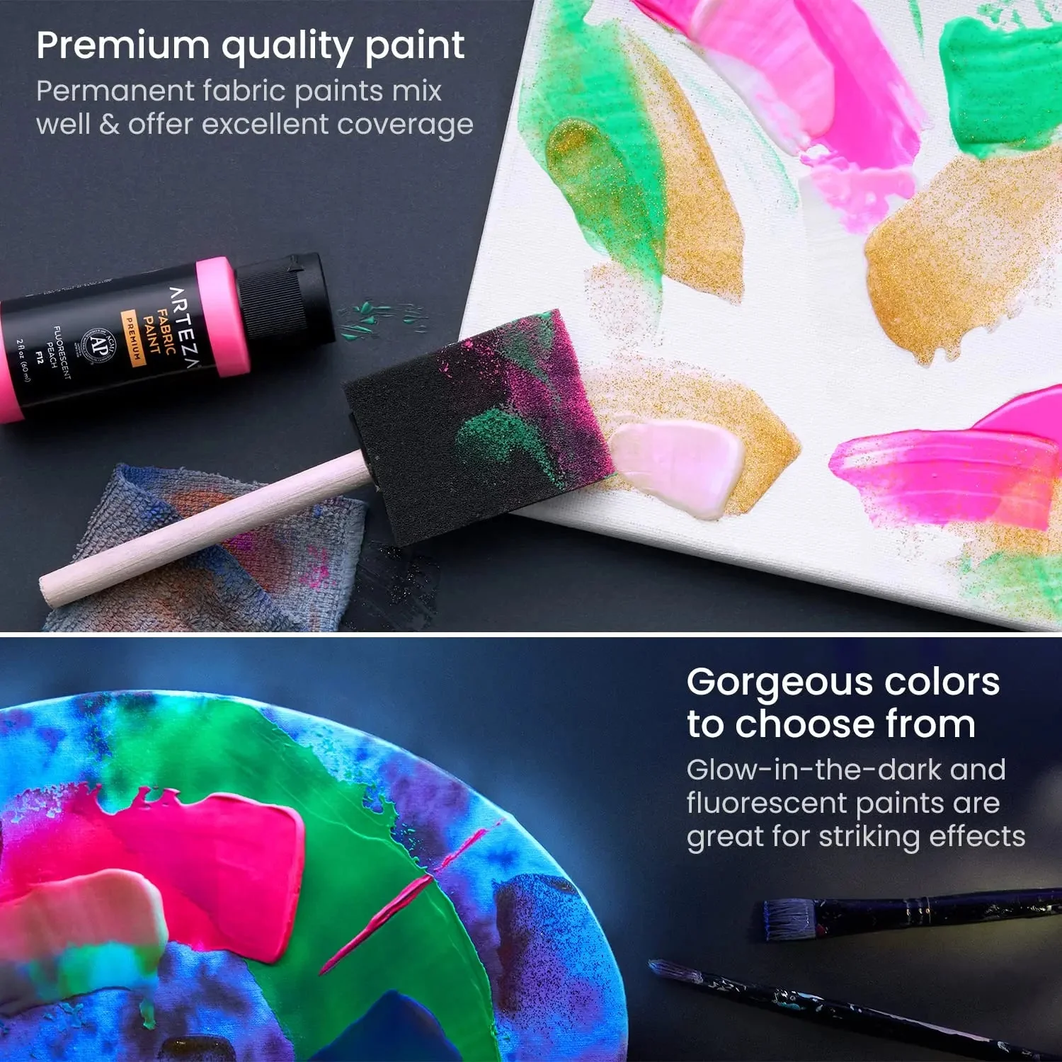ARTEZA Premium Fabric Paint Set of 14 - 60ml (Vibrant Colors) - Image 5