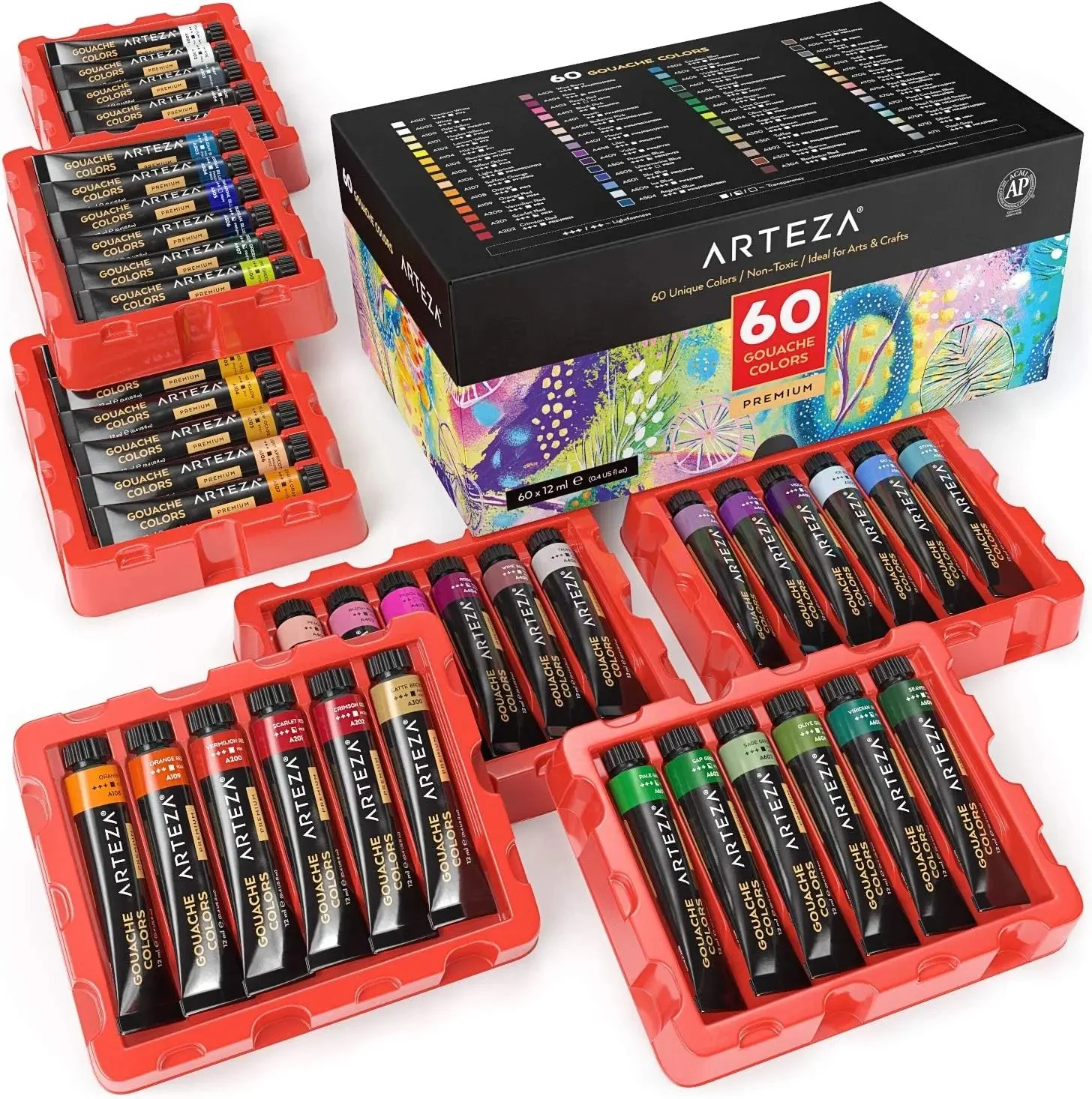 ARTEZA Premium Gouache Colour Paint Set -12ml Tubes - Image 3