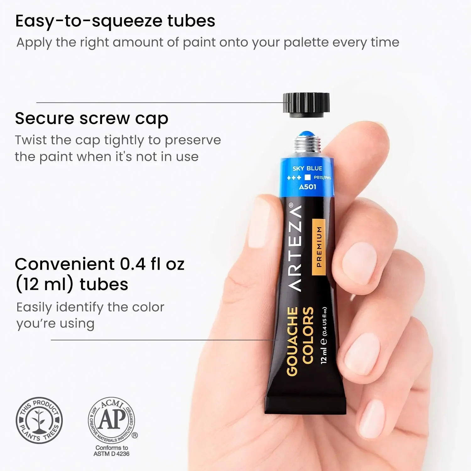 ARTEZA Premium Gouache Colour Paint Set -12ml Tubes - Image 4
