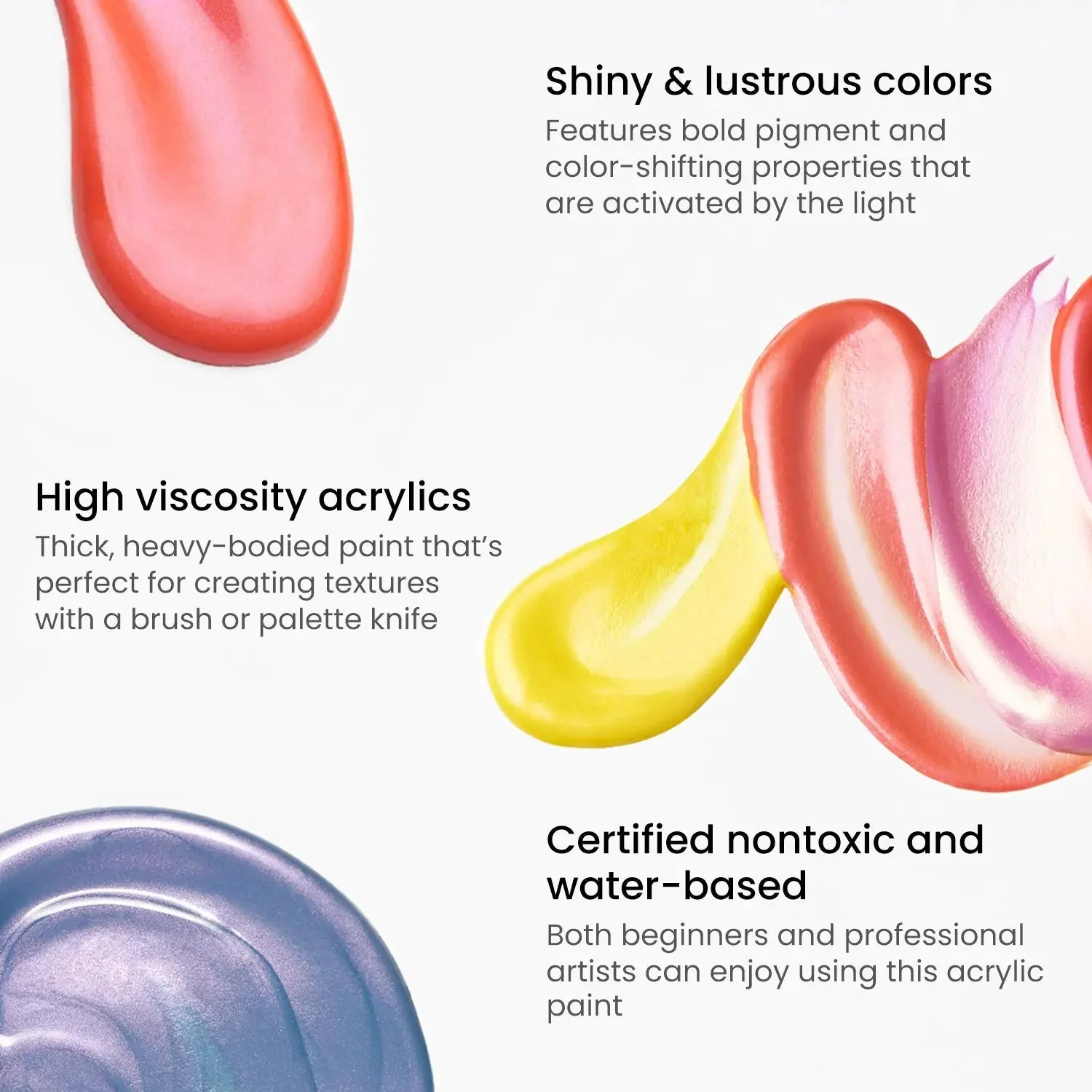 ARTEZA Premium Iridescent Acrylic Paint Set of 10 x 60ml - Image 6