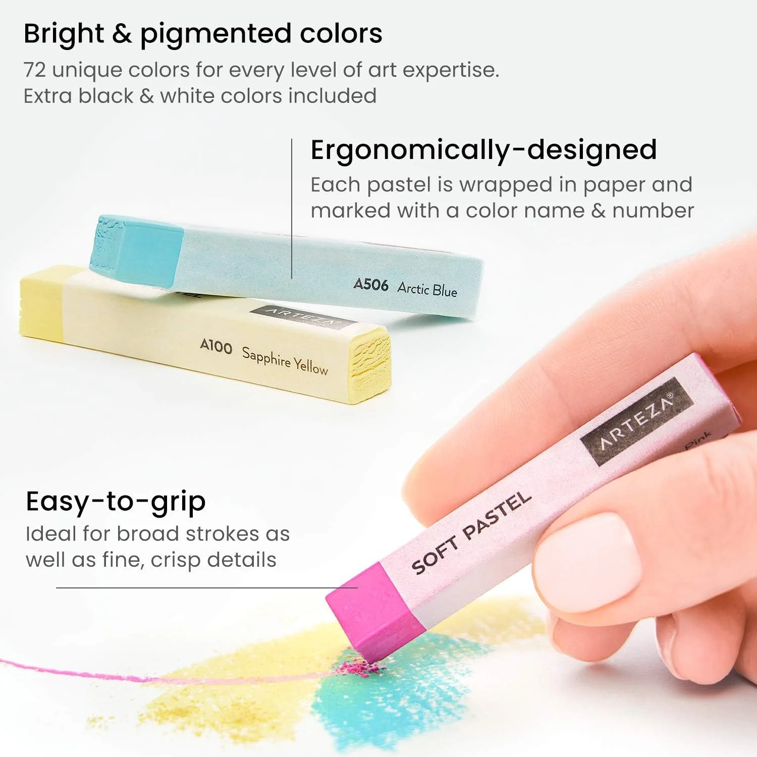ARTEZA Soft Pastels for Artists, Set of 72 Chalk Pastels for Artists Sticks, Chalk Crayons - Image 3