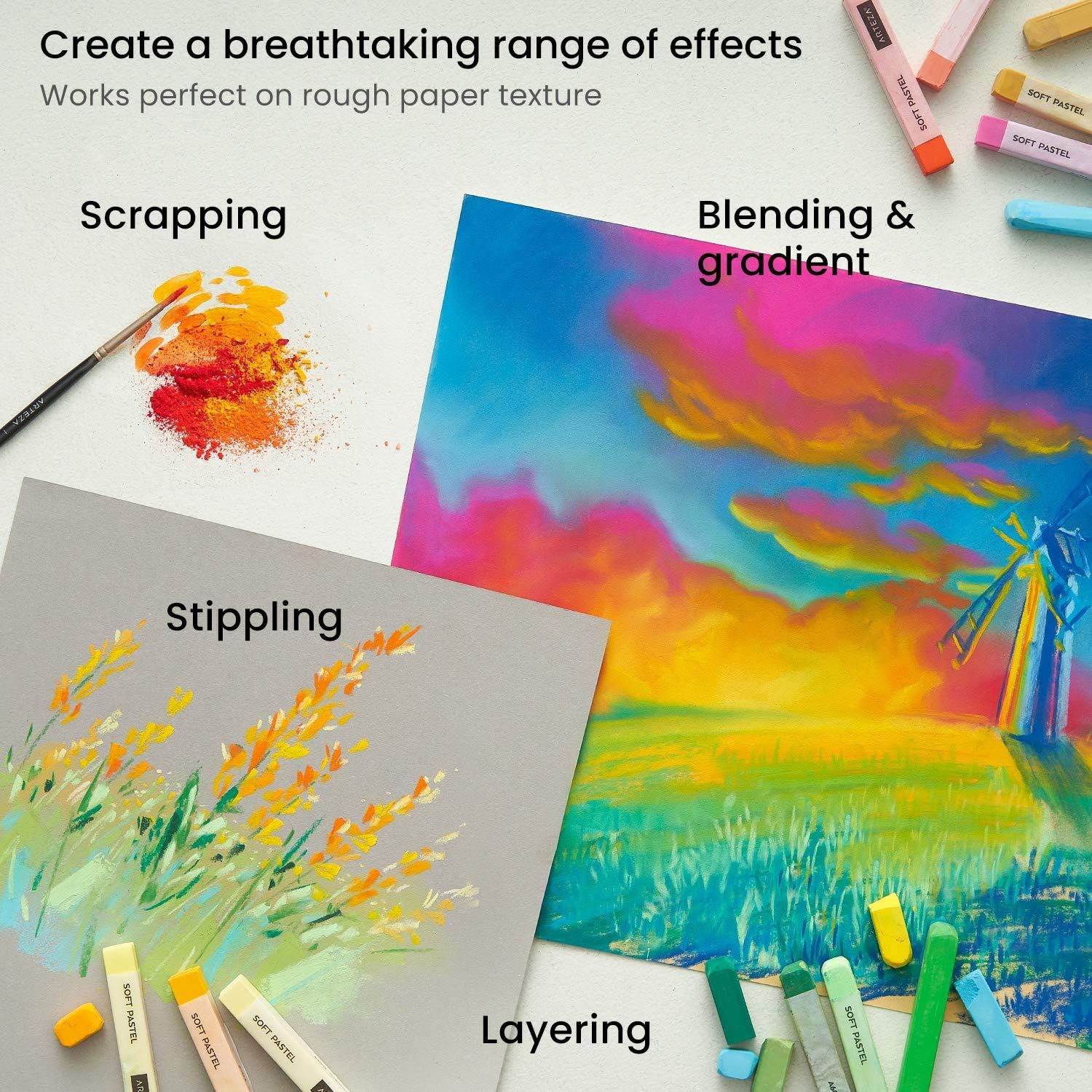 ARTEZA Soft Pastels for Artists, Set of 72 Chalk Pastels for Artists Sticks, Chalk Crayons - Image 4