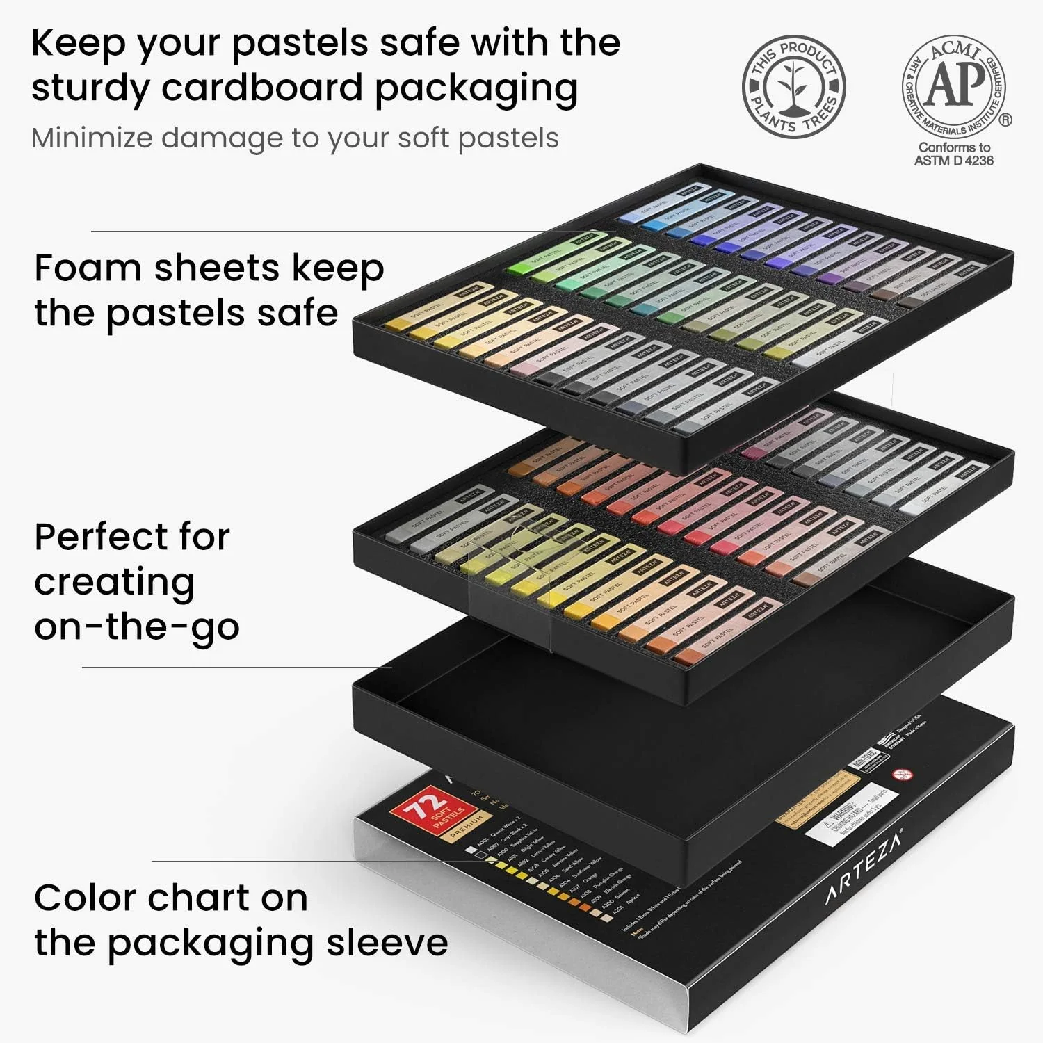 ARTEZA Soft Pastels for Artists, Set of 72 Chalk Pastels for Artists Sticks, Chalk Crayons - Image 7