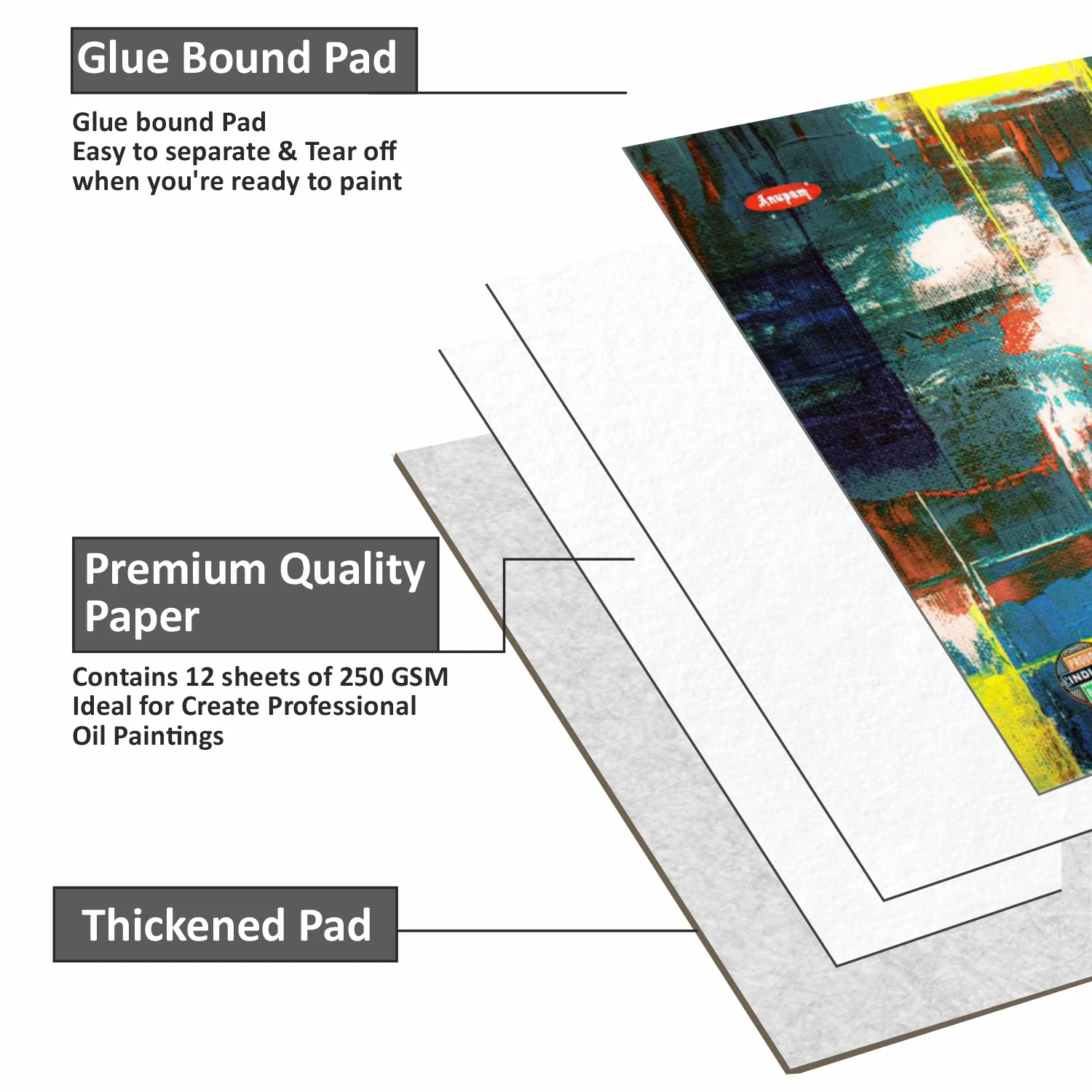 Anupam Oil Painting Pad-Acid-Free-Elemental Linen emboss paper-One Side Glued Pad-250 GSM-(12 sheets) - Image 7
